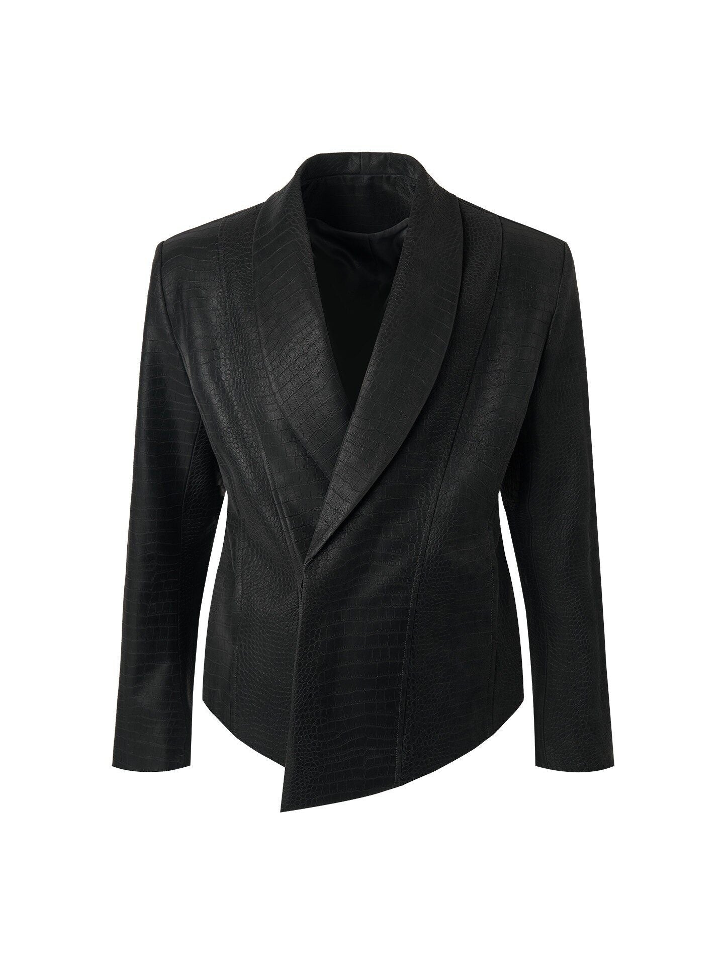 BALITONE_Faux_Pu_Croc_Slim_Single_Breasted_Urban_Black_Band_Collar_Casual_Blazers_MISSTT