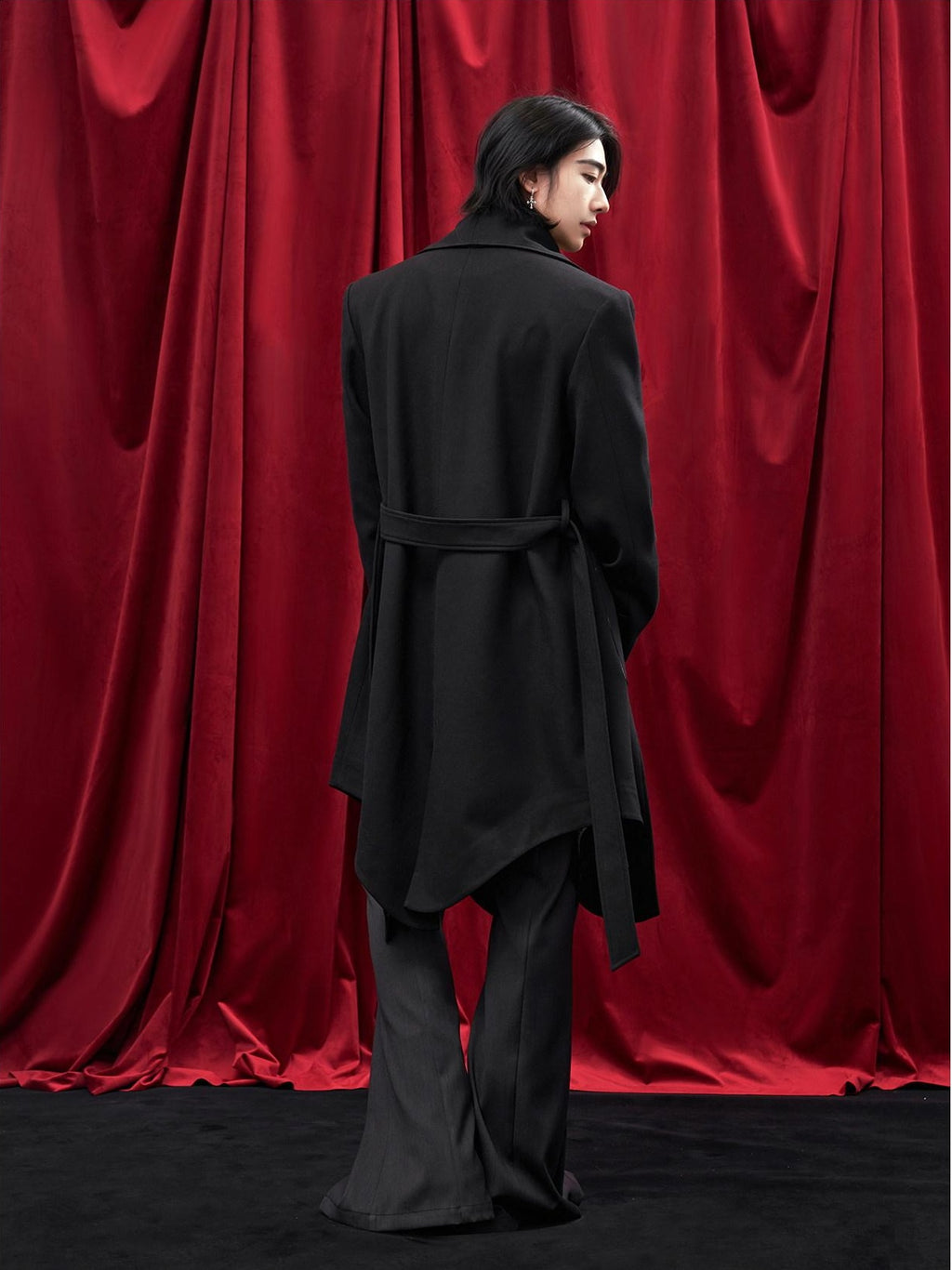BALITONE Hand Painted Tie Waist Loose Fit Angled Hem Mens Polycotton Mid Length Overcoats