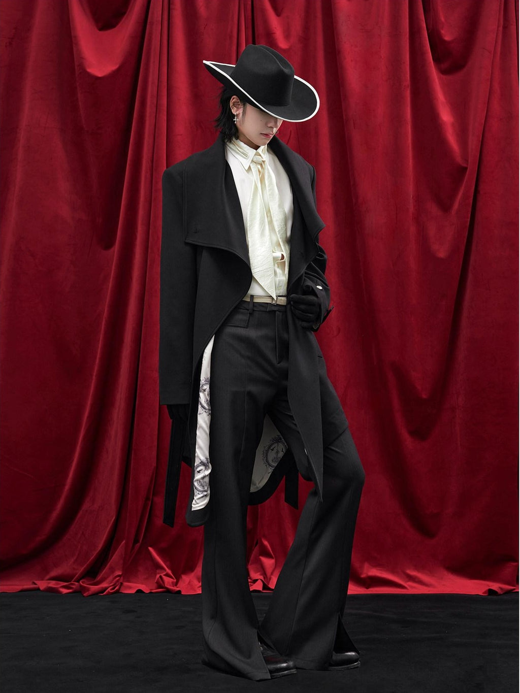 BALITONE Hand Painted Tie Waist Loose Fit Angled Hem Mens Polycotton Mid Length Overcoats