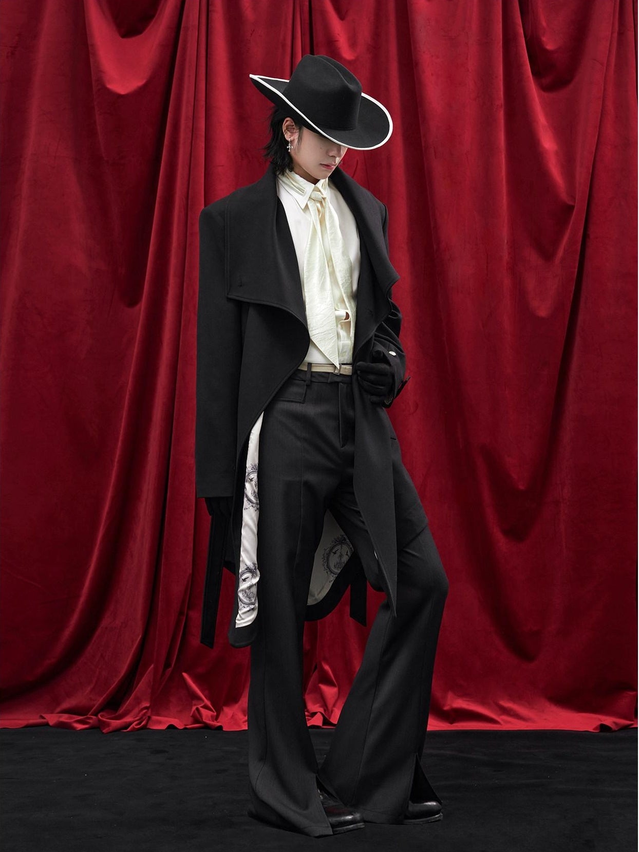 BALITONE Hand Painted Tie Waist Loose Fit Angled Hem Mens Polycotton Mid Length Overcoats