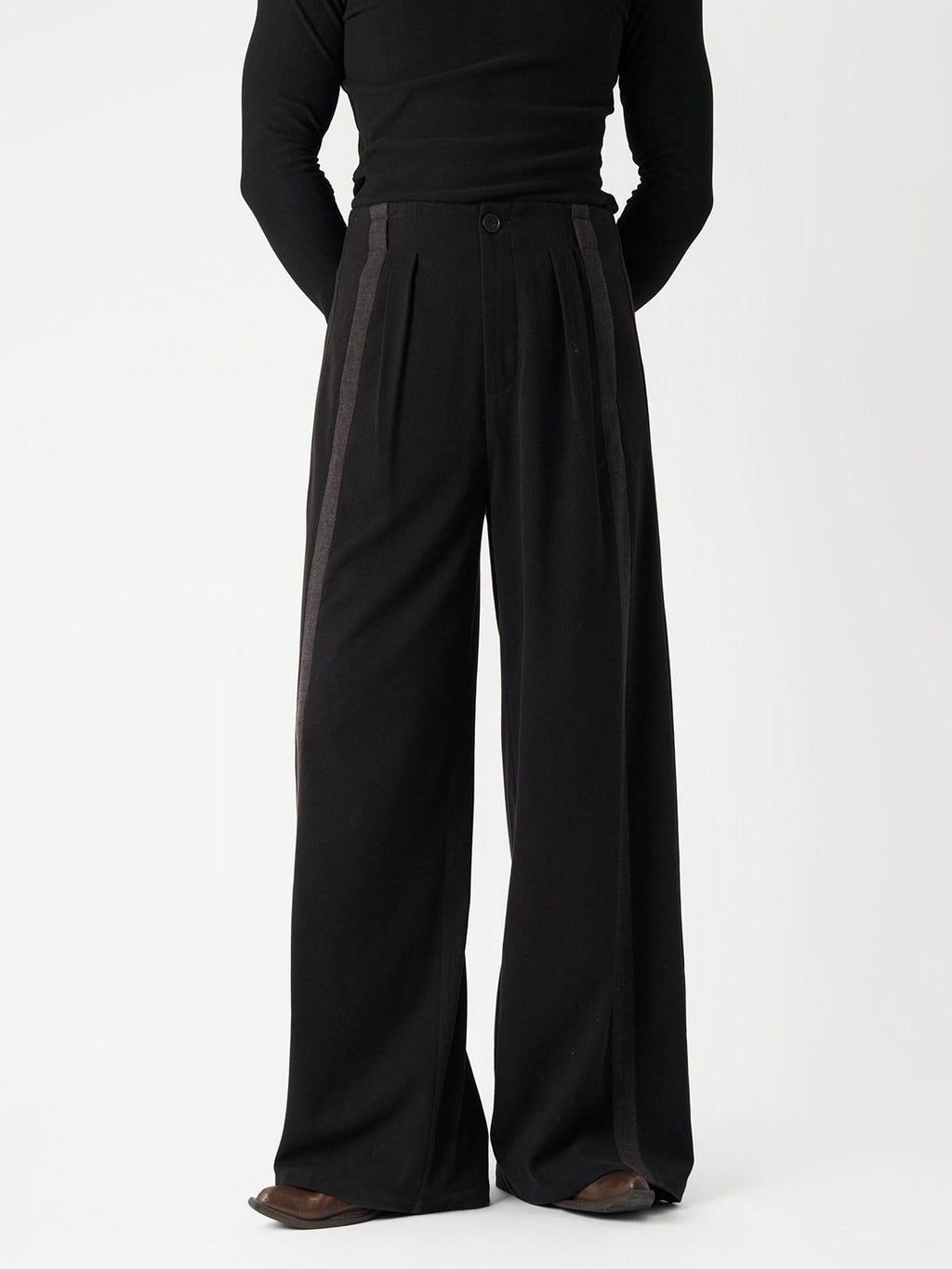 BALITONE High Waist Wrinkle Free Loose Japanese Vintage Poly Stretch Wide-Leg Trousers