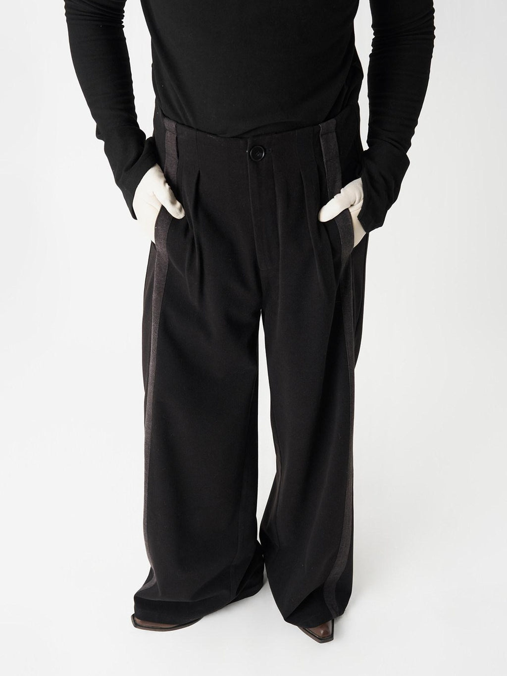 BALITONE High Waist Wrinkle Free Loose Japanese Vintage Poly Stretch Wide-Leg Trousers