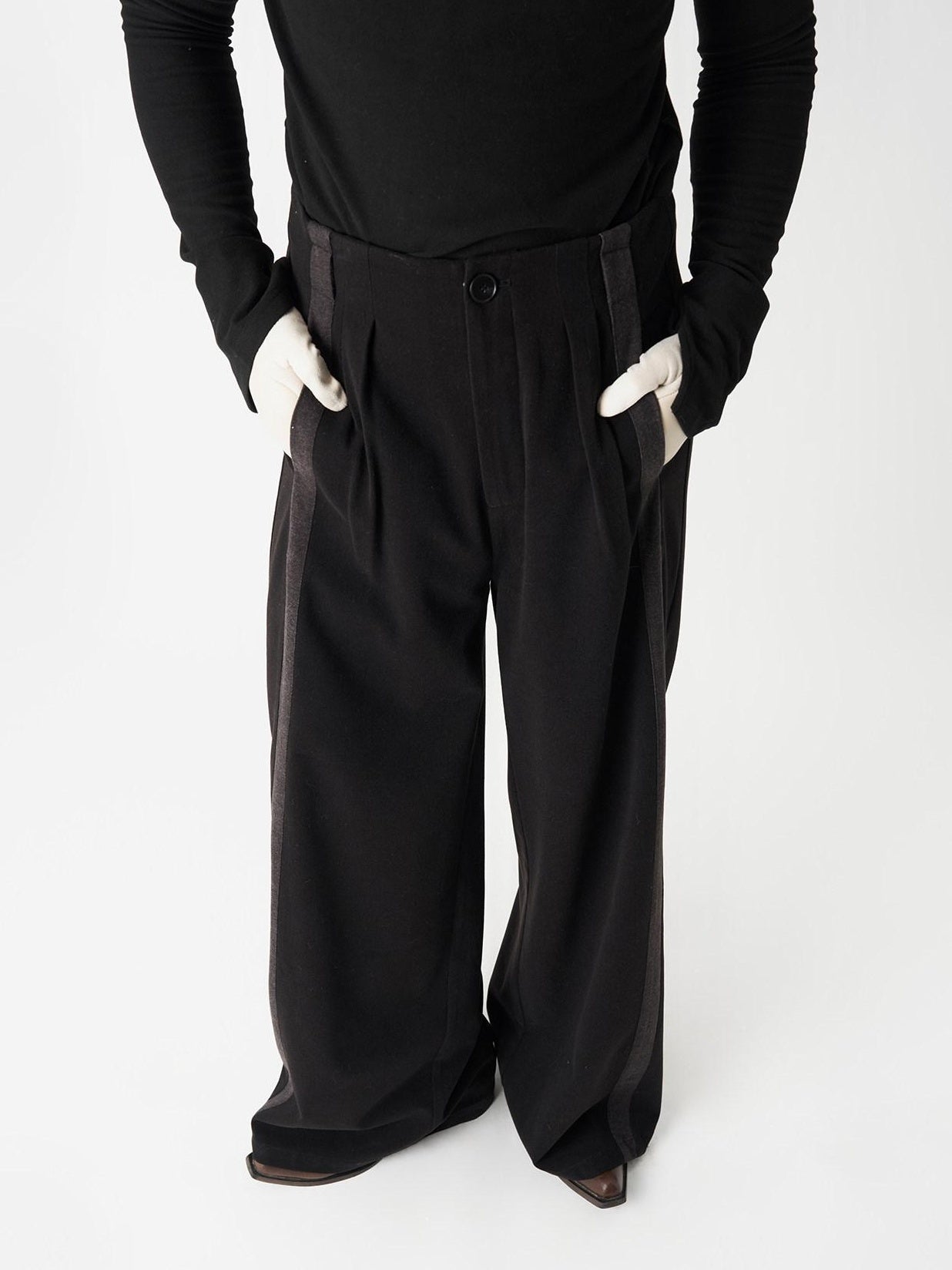 BALITONE High Waist Wrinkle Free Loose Japanese Vintage Poly Stretch Wide-Leg Trousers