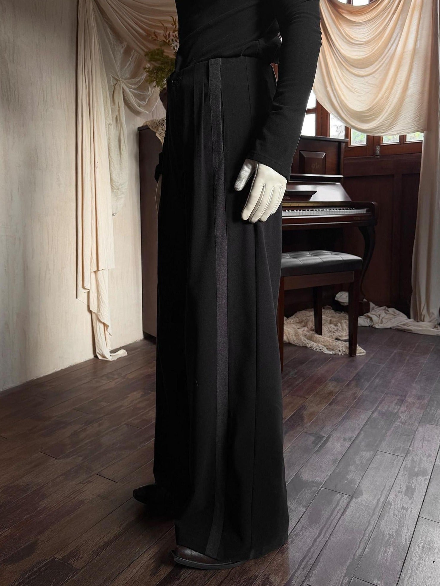 BALITONE High Waist Wrinkle Free Loose Japanese Vintage Poly Stretch Wide-Leg Trousers
