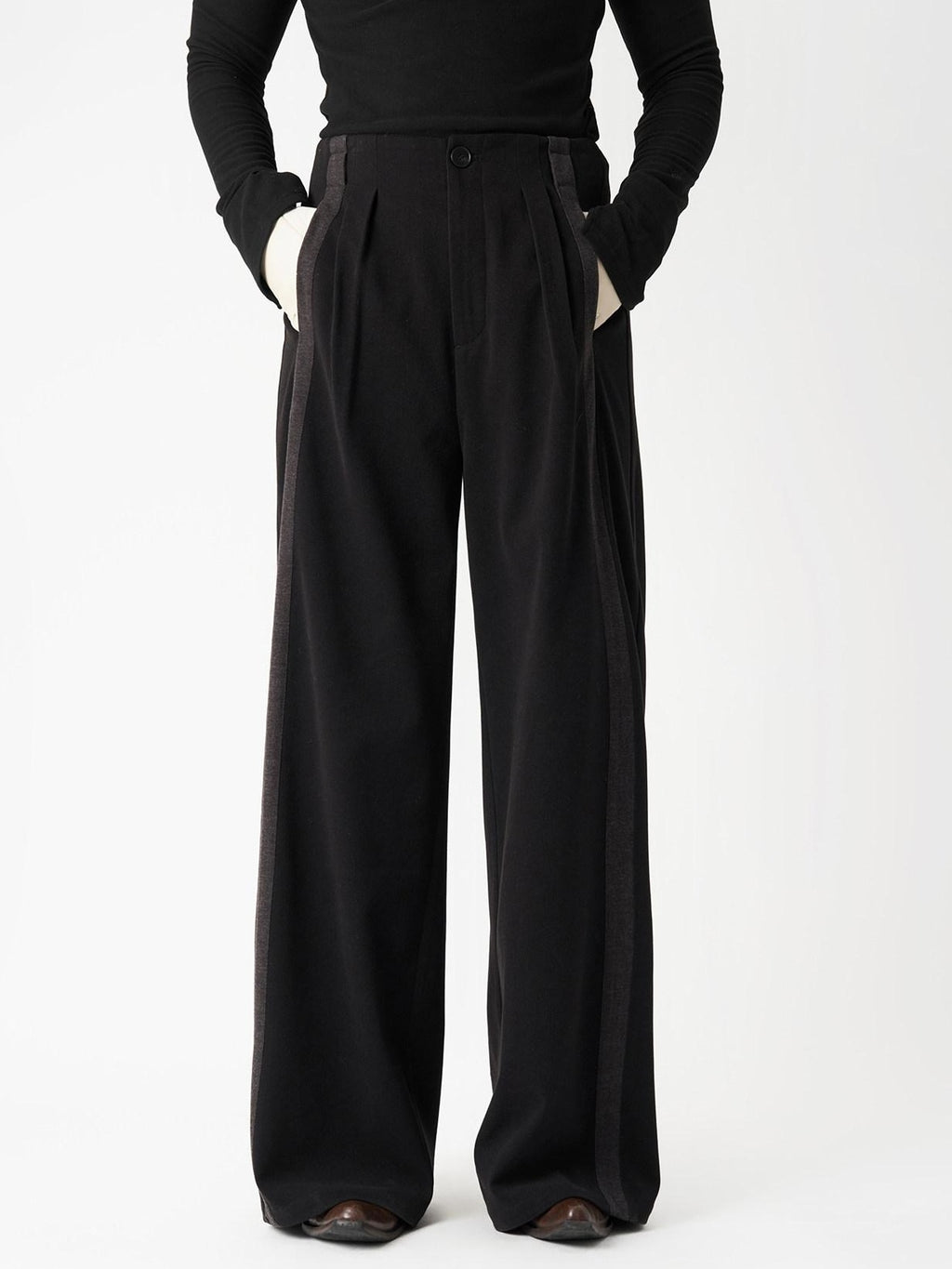BALITONE High Waist Wrinkle Free Loose Japanese Vintage Poly Stretch Wide-Leg Trousers