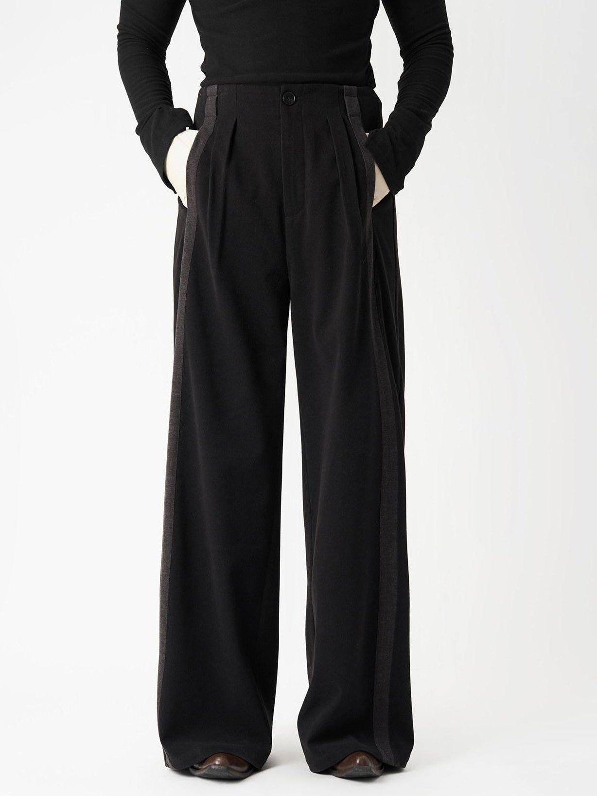 BALITONE High Waist Wrinkle Free Loose Japanese Vintage Poly Stretch Wide-Leg Trousers