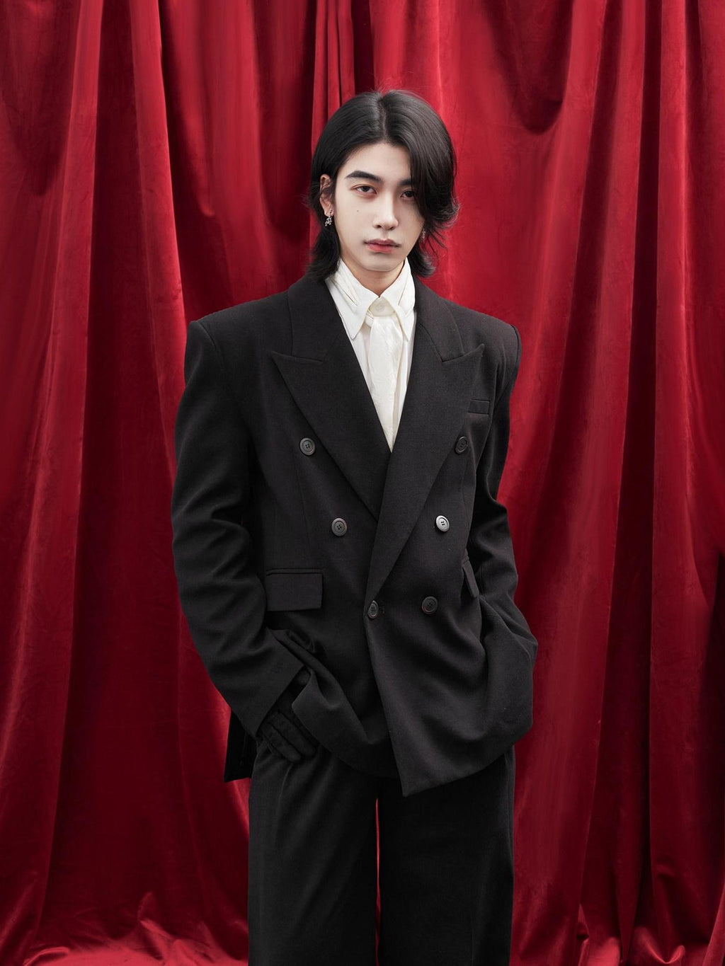 BALITONE Non Iron Breathable Double Breasted Relaxed Fit Unisex Black Oversized Blazers