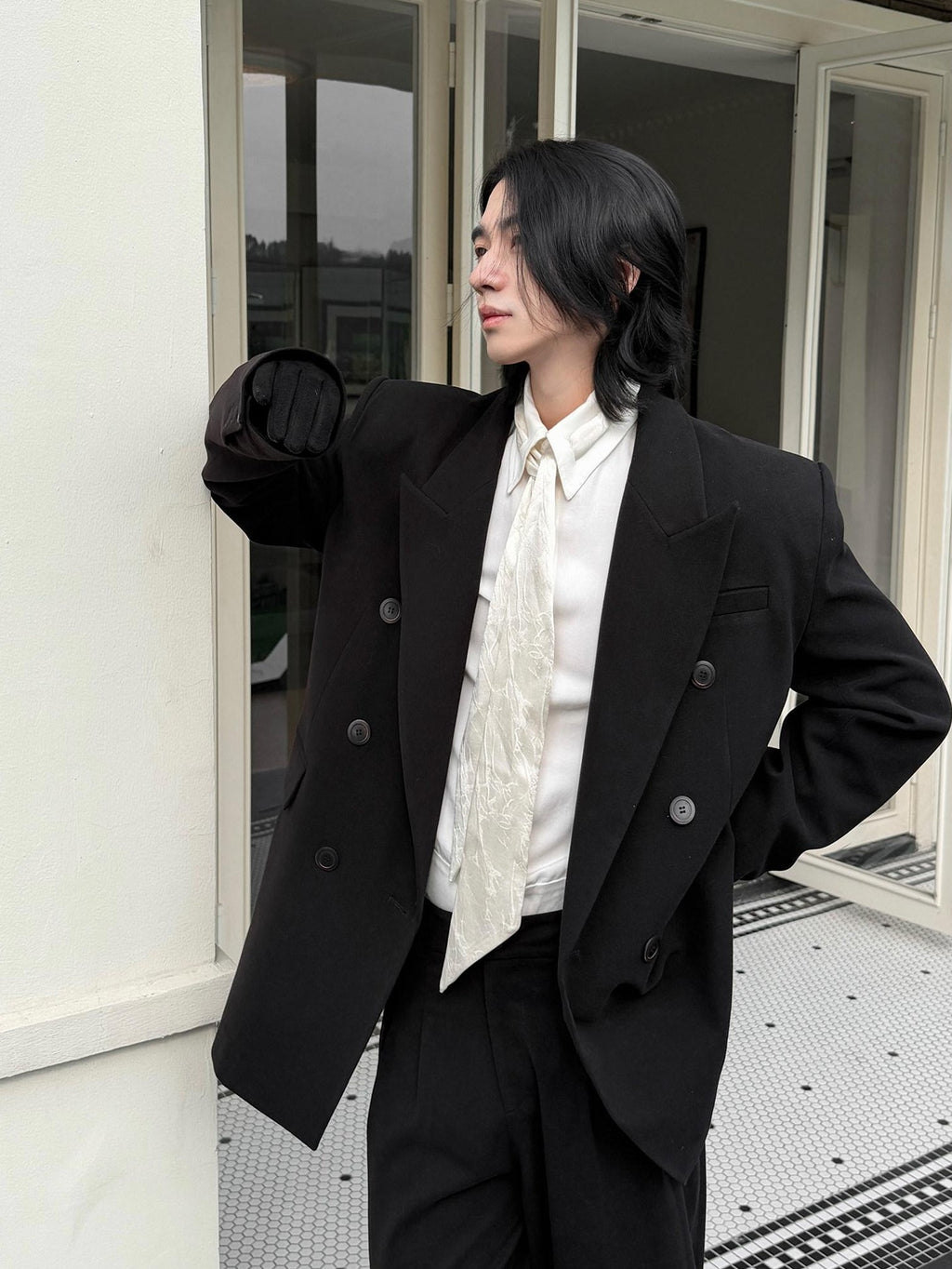 BALITONE Non Iron Breathable Double Breasted Relaxed Fit Unisex Black Oversized Blazers