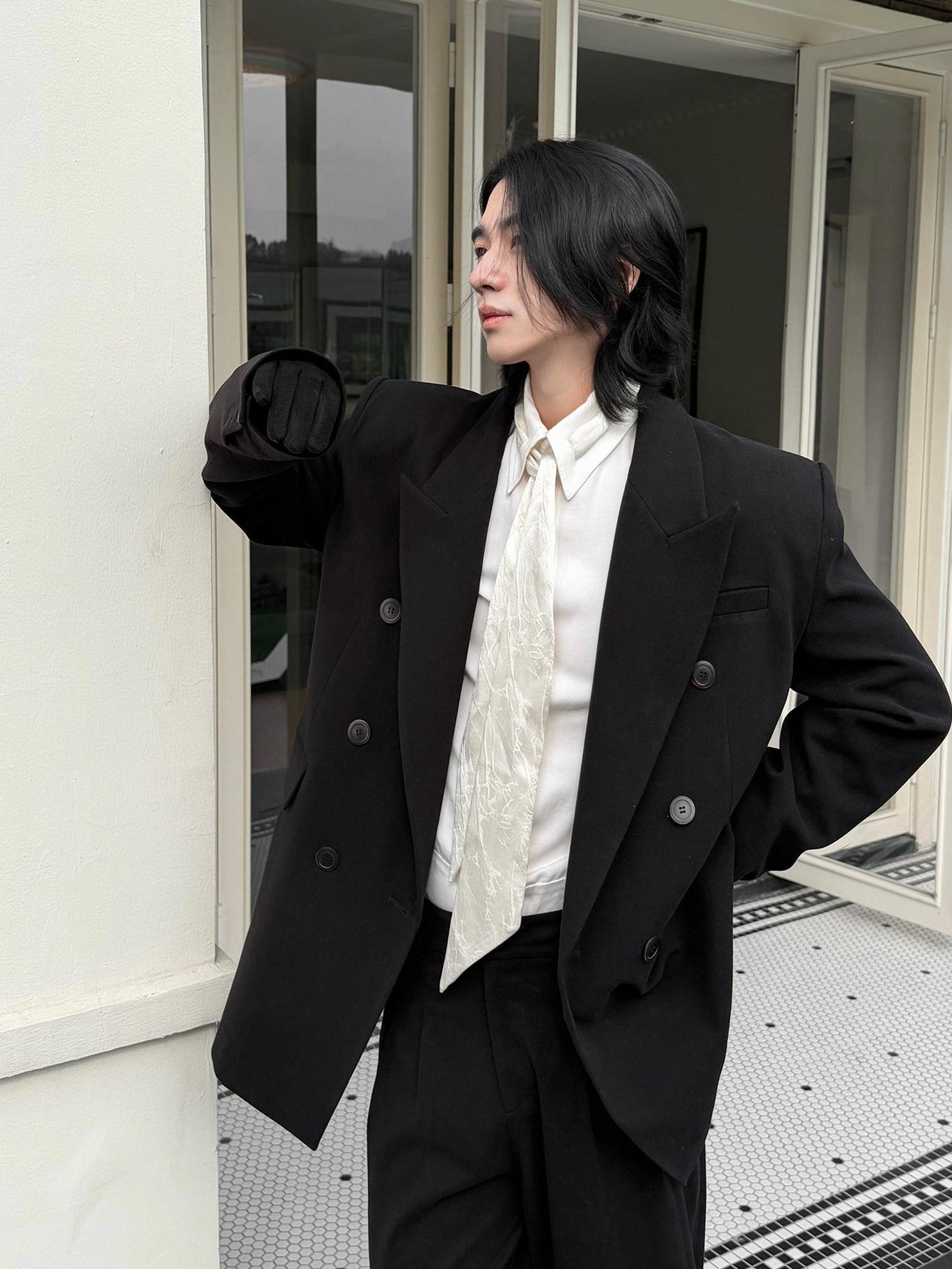 BALITONE Non Iron Breathable Double Breasted Relaxed Fit Unisex Black Oversized Blazers