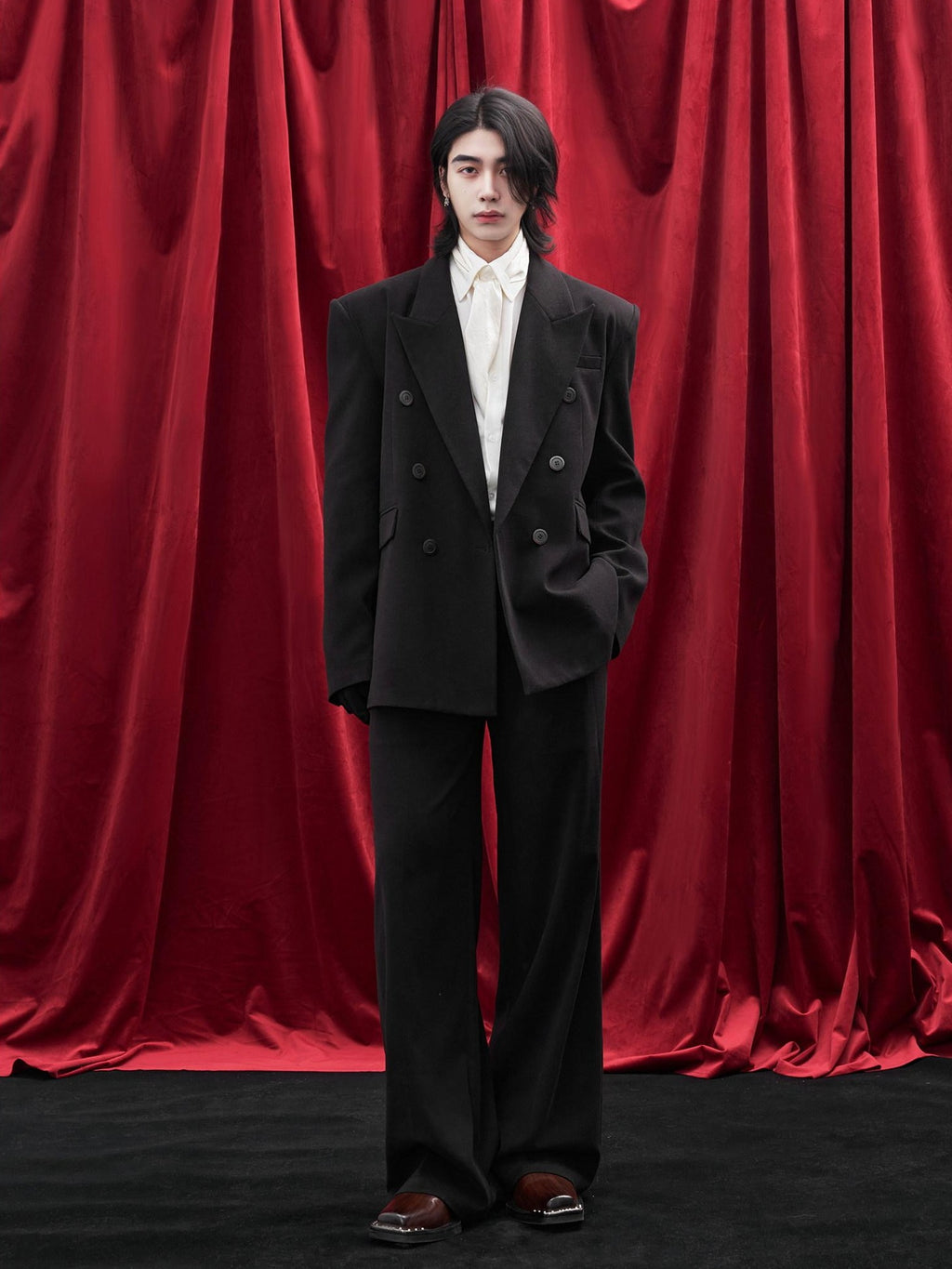 BALITONE Non Iron Breathable Double Breasted Relaxed Fit Unisex Black Oversized Blazers