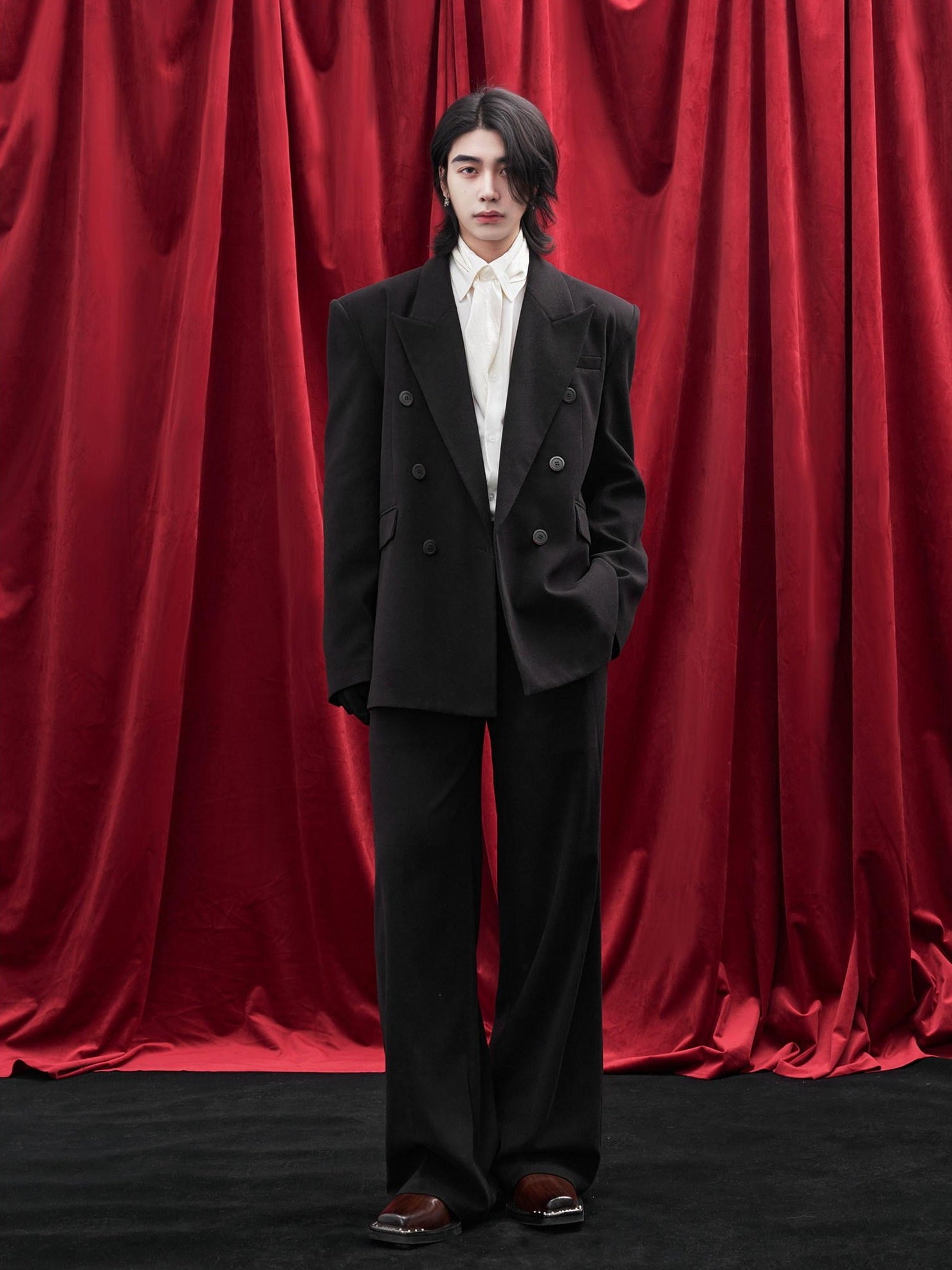 BALITONE Non Iron Breathable Double Breasted Relaxed Fit Unisex Black Oversized Blazers