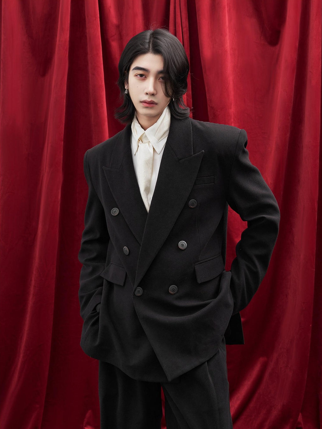 BALITONE Non Iron Breathable Double Breasted Relaxed Fit Unisex Black Oversized Blazers