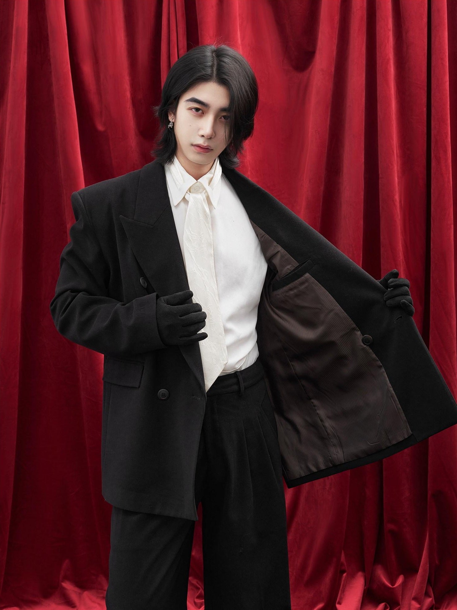 BALITONE Non Iron Breathable Double Breasted Relaxed Fit Unisex Black Oversized Blazers