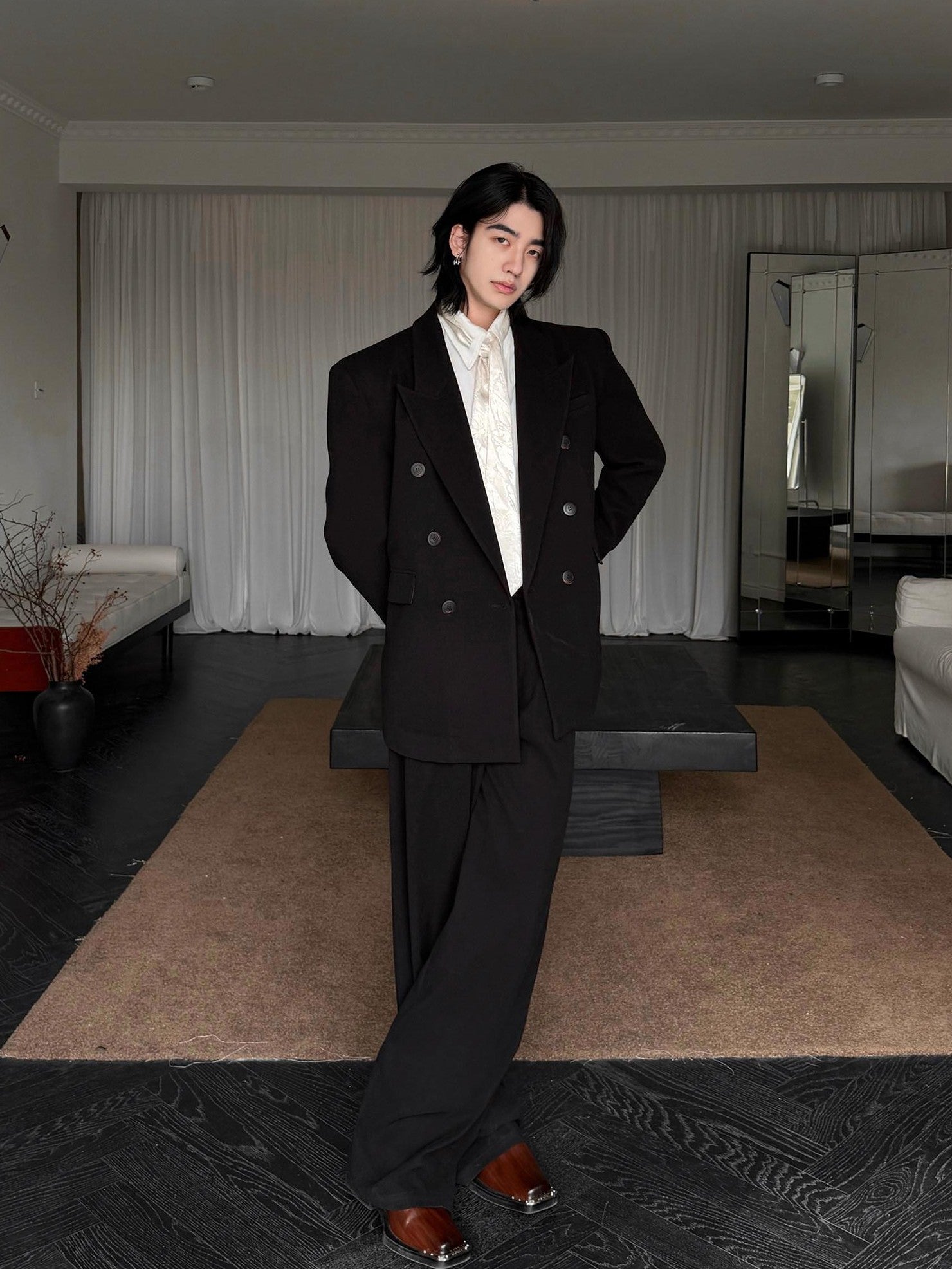 BALITONE Non Iron Breathable Double Breasted Relaxed Fit Unisex Black Oversized Blazers