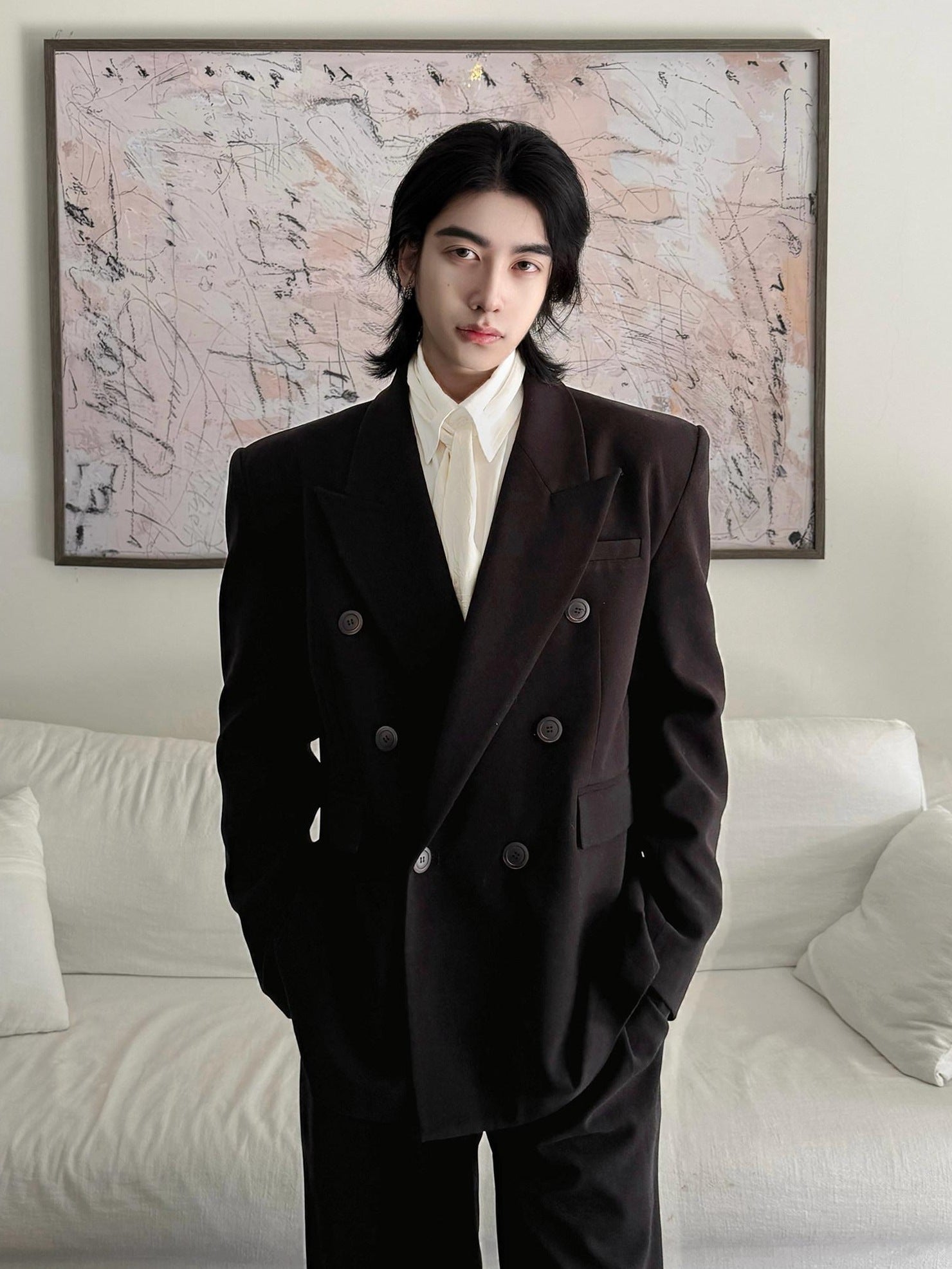 BALITONE Non Iron Breathable Double Breasted Relaxed Fit Unisex Black Oversized Blazers