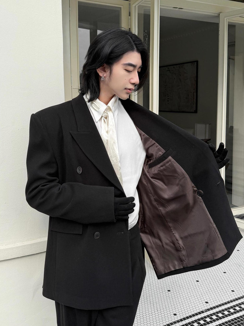 BALITONE Non Iron Breathable Double Breasted Relaxed Fit Unisex Black Oversized Blazers