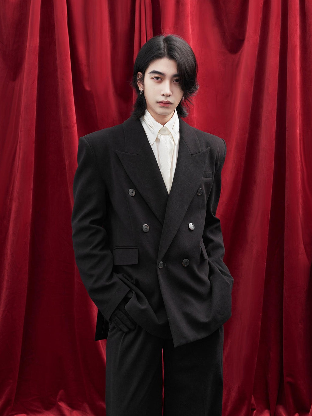 BALITONE Non Iron Breathable Double Breasted Relaxed Fit Unisex Black Oversized Blazers