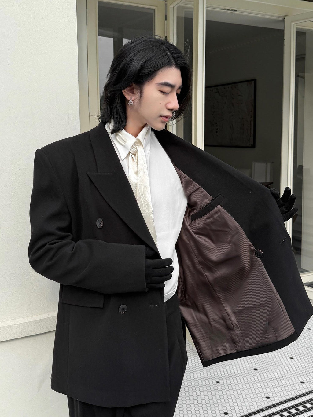 BALITONE Non Iron Breathable Double Breasted Relaxed Fit Unisex Black Oversized Blazers