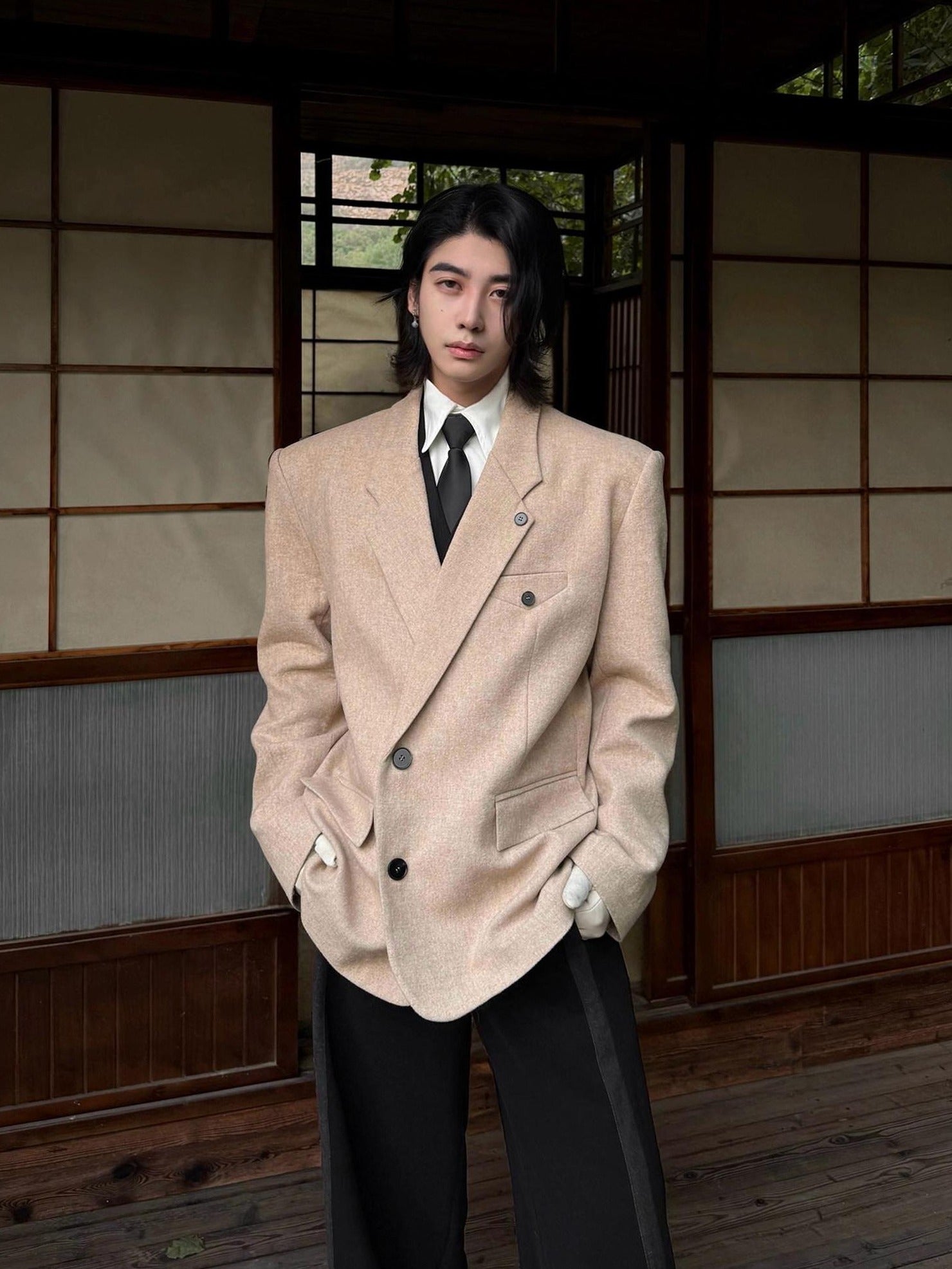BALITONE Non Iron Button Detail Vintage Loose Fit Unisex Casual Soft Oversized Blazers