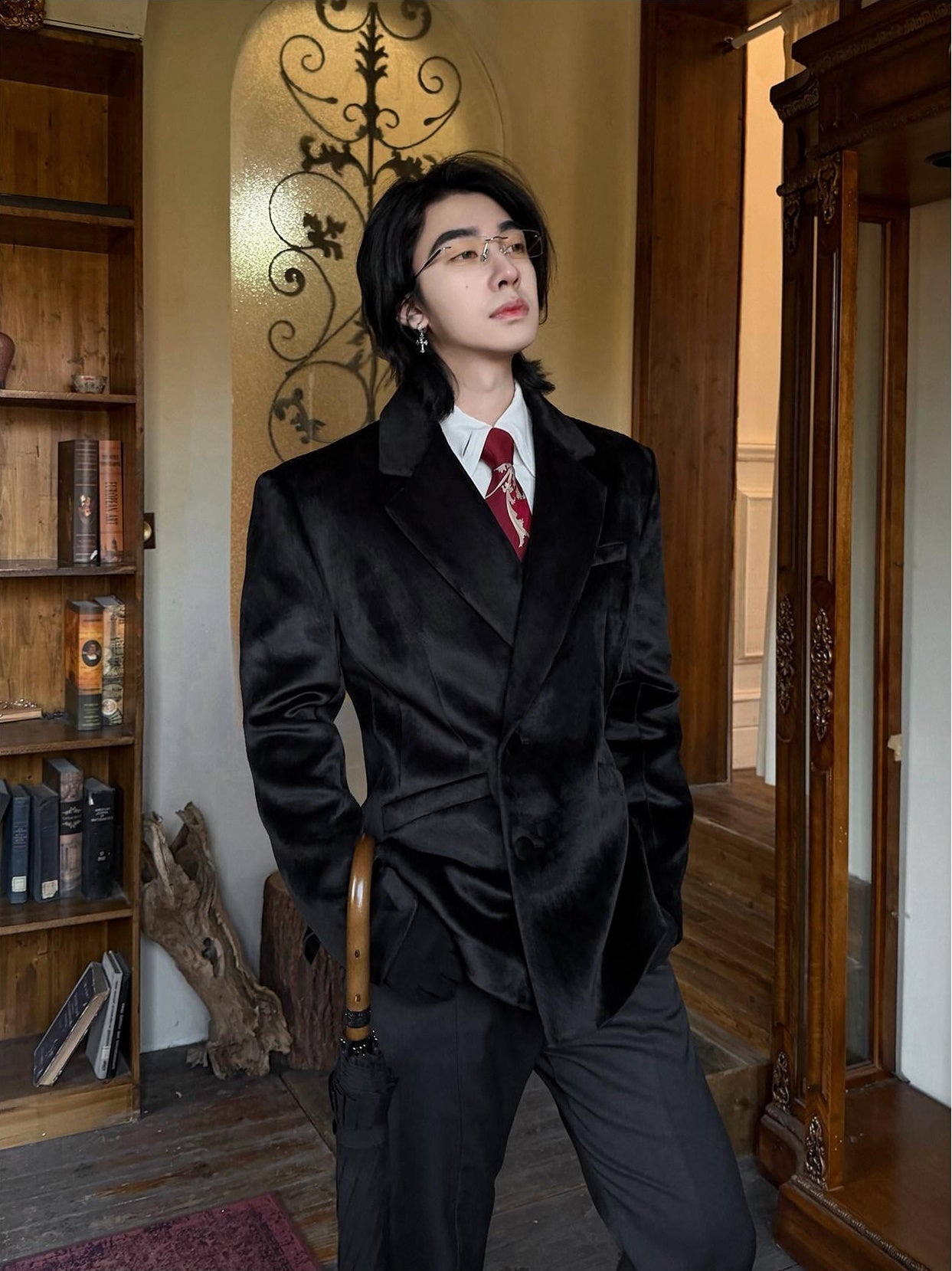 BALITONE Non Iron Elegant Tapered Button Detail Unisex Kids Black Velvet Blazers