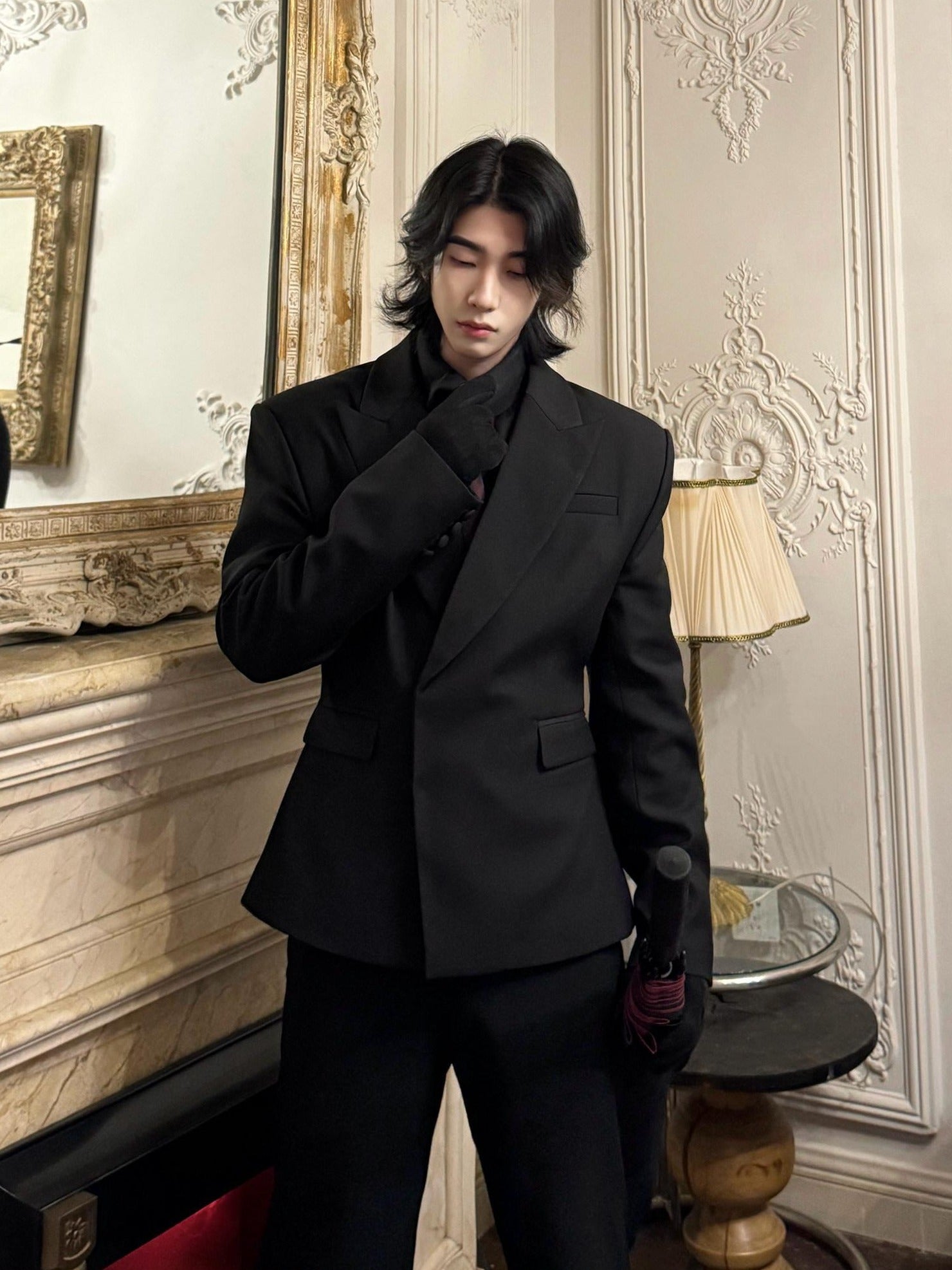 BALITONE Non Iron Oversized Unisex Casual Poly Cotton Black Double-Breasted Blazers