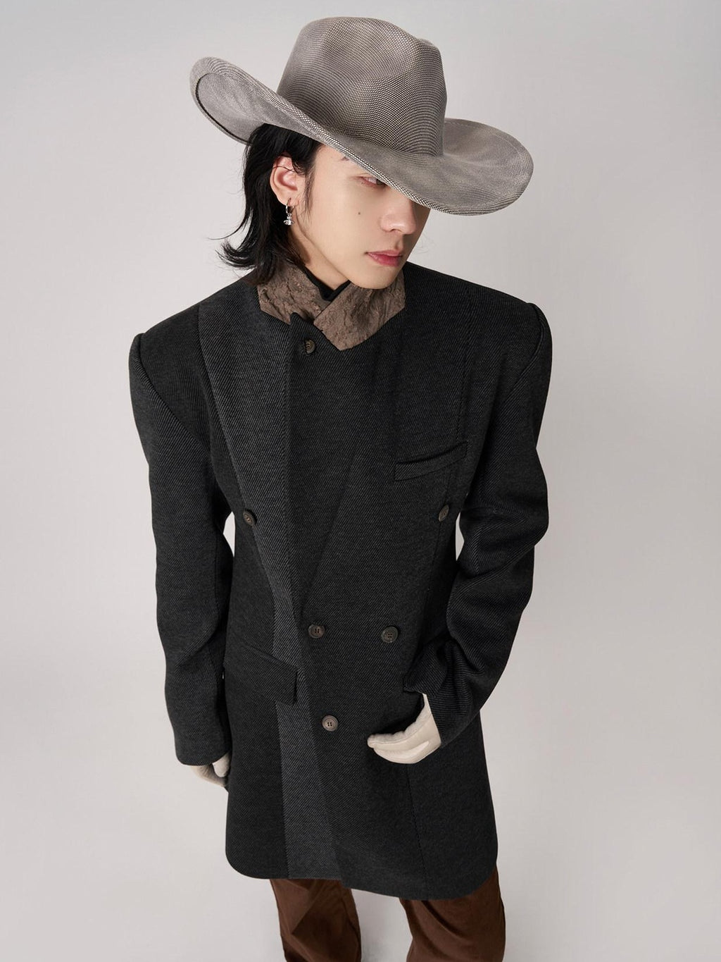 BALITONE Non Iron Slim Fit Colorblock Peaked Lapel Double Breasted Black Gray Overcoats
