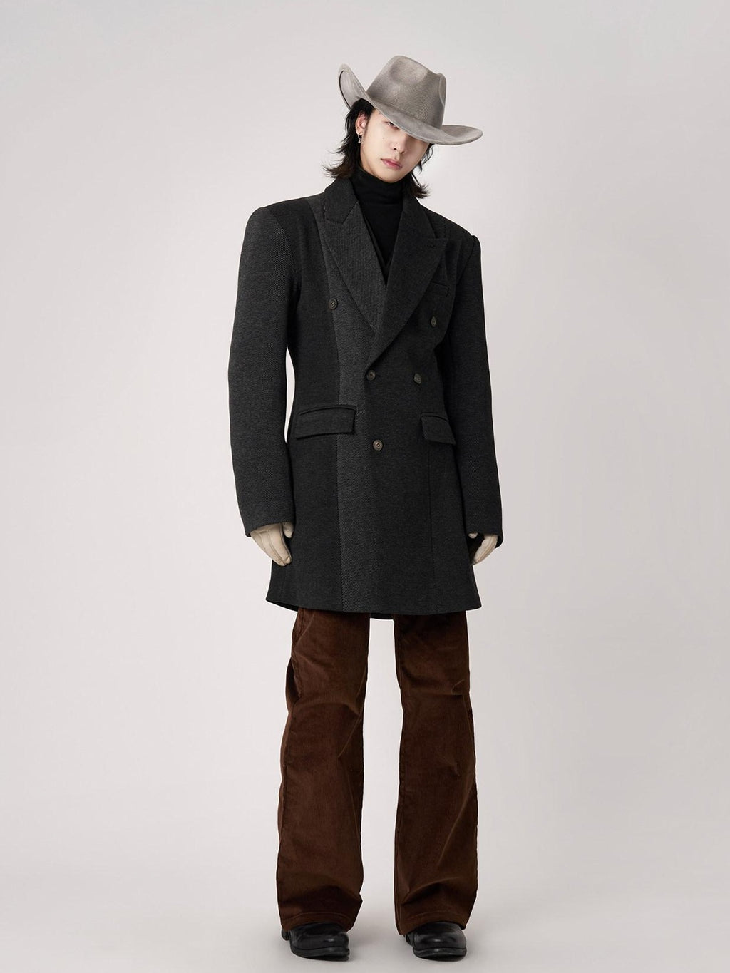 BALITONE Non Iron Slim Fit Colorblock Peaked Lapel Double Breasted Black Gray Overcoats