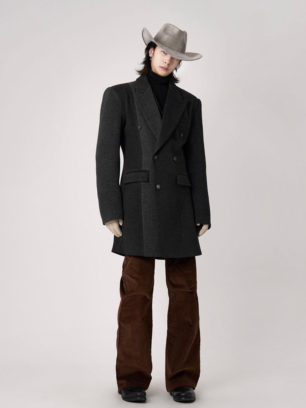 BALITONE Non Iron Slim Fit Colorblock Peaked Lapel Double Breasted Black Gray Overcoats