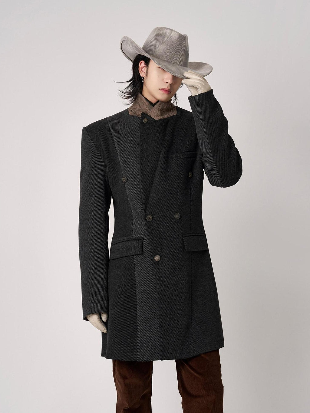 BALITONE Non Iron Slim Fit Colorblock Peaked Lapel Double Breasted Black Gray Overcoats