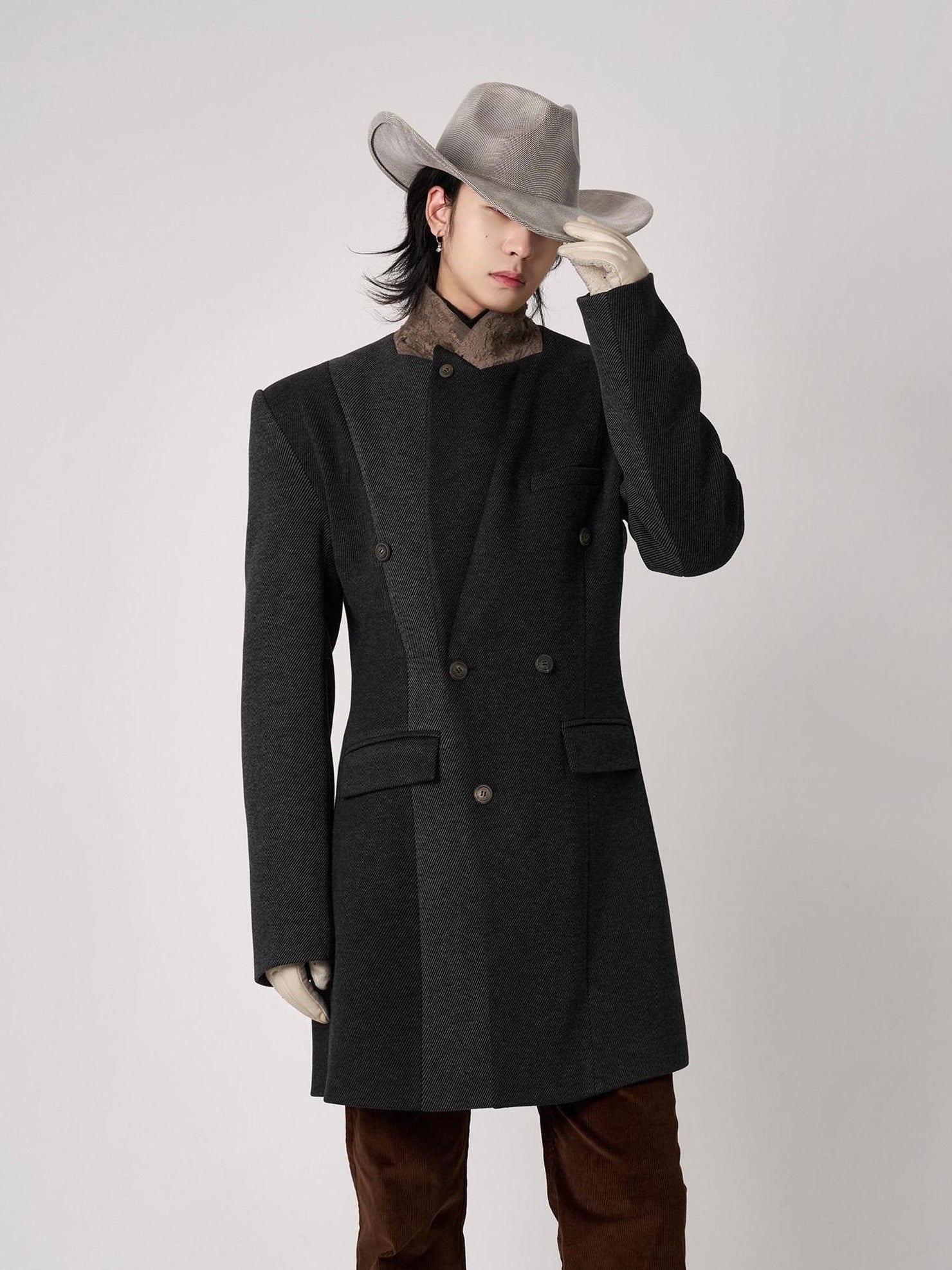 BALITONE Non Iron Slim Fit Colorblock Peaked Lapel Double Breasted Black Gray Overcoats