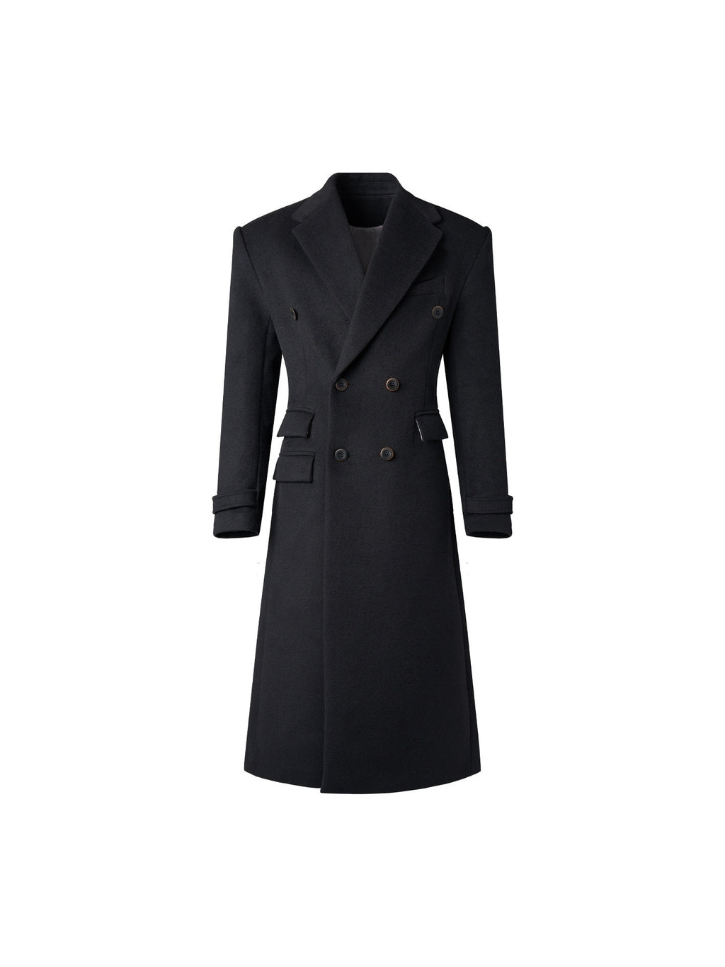 BALITONE_Non_Iron_Slim_Fit_Double_Breasted_Long_Coat_Flap_Pockets_Black_Wool_Coats_MISSTT