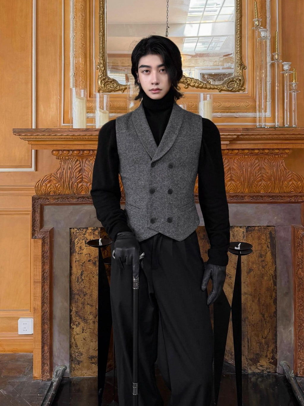 BALITONE Non Iron Wool Blend Slim Button Slanted Hem Youth Dark Gray Tailored Waistcoats