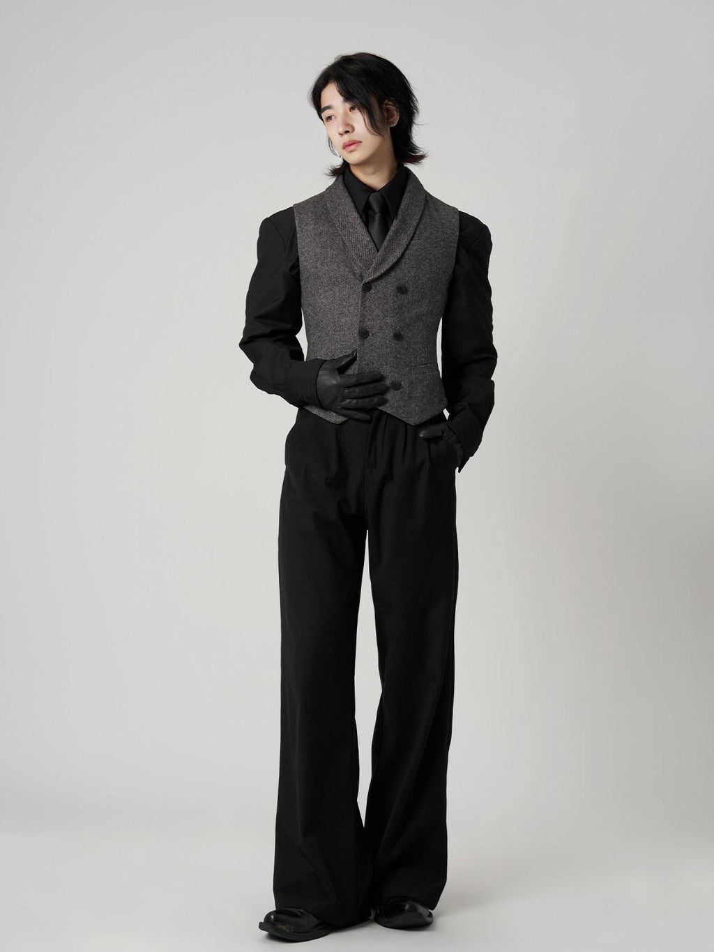 BALITONE Non Iron Wool Blend Slim Button Slanted Hem Youth Dark Gray Tailored Waistcoats