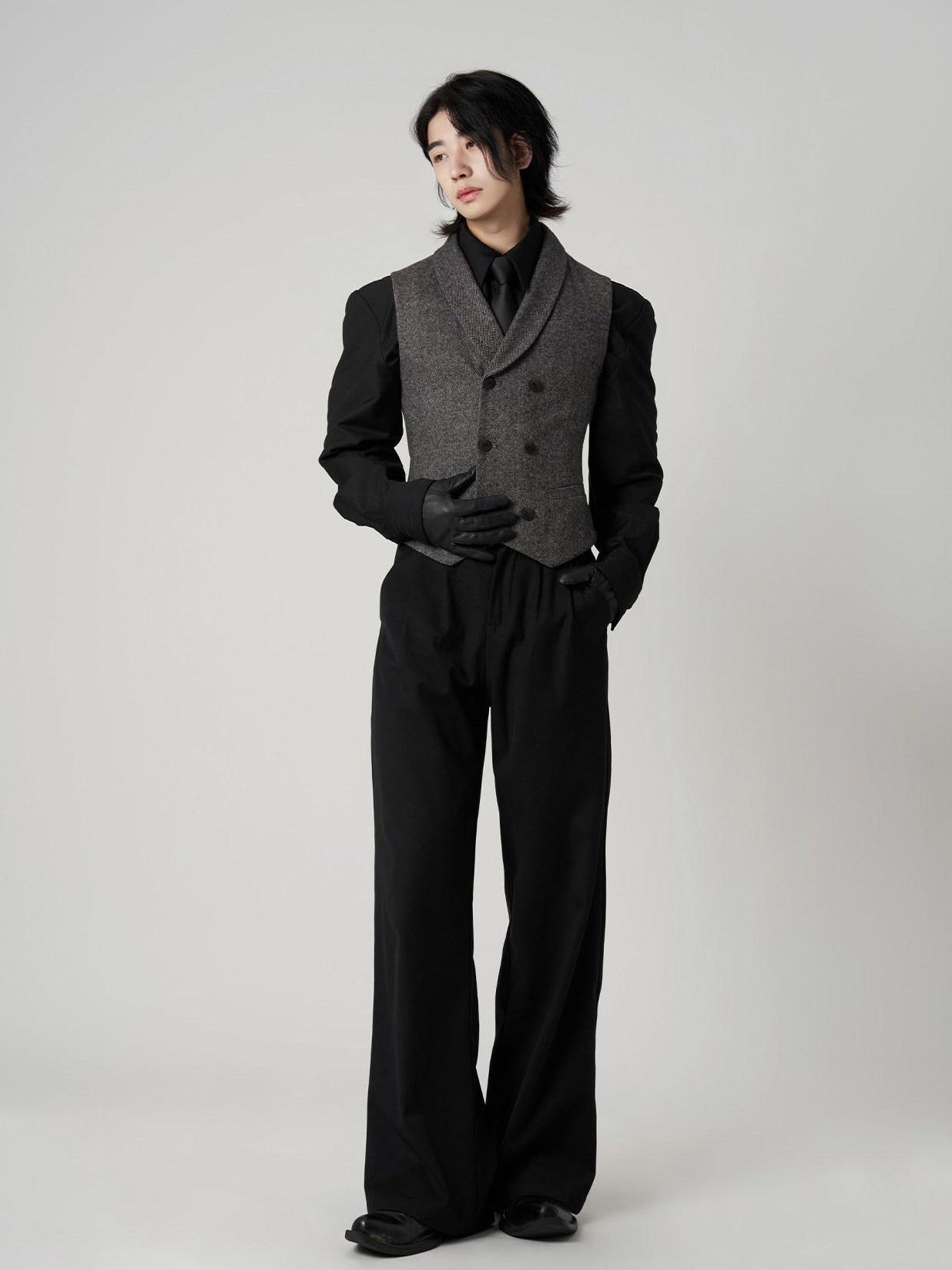 BALITONE Non Iron Wool Blend Slim Button Slanted Hem Youth Dark Gray Tailored Waistcoats