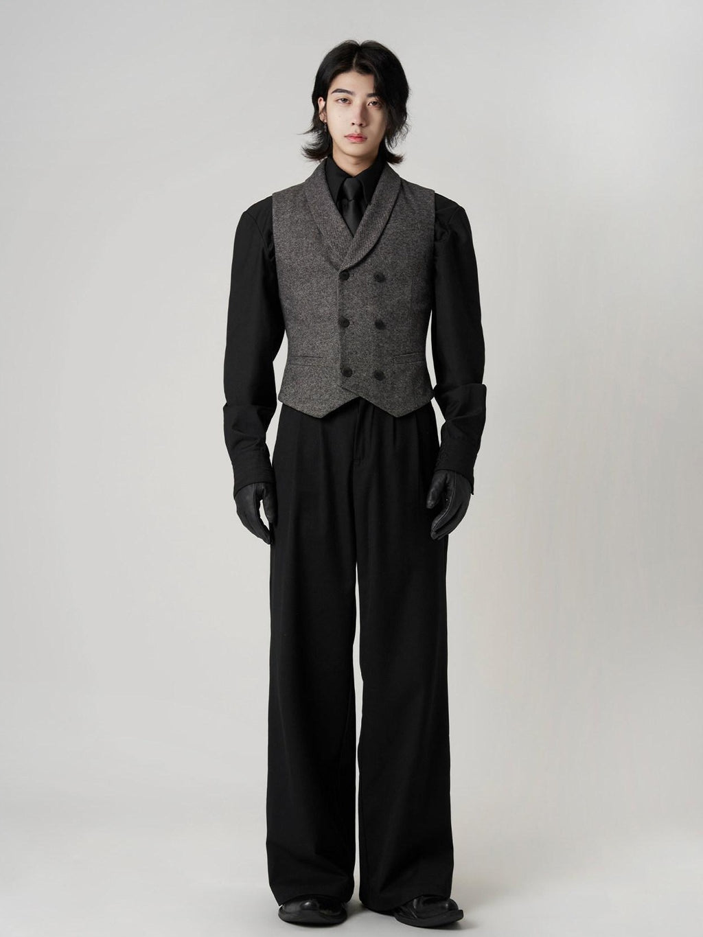 BALITONE Non Iron Wool Blend Slim Button Slanted Hem Youth Dark Gray Tailored Waistcoats
