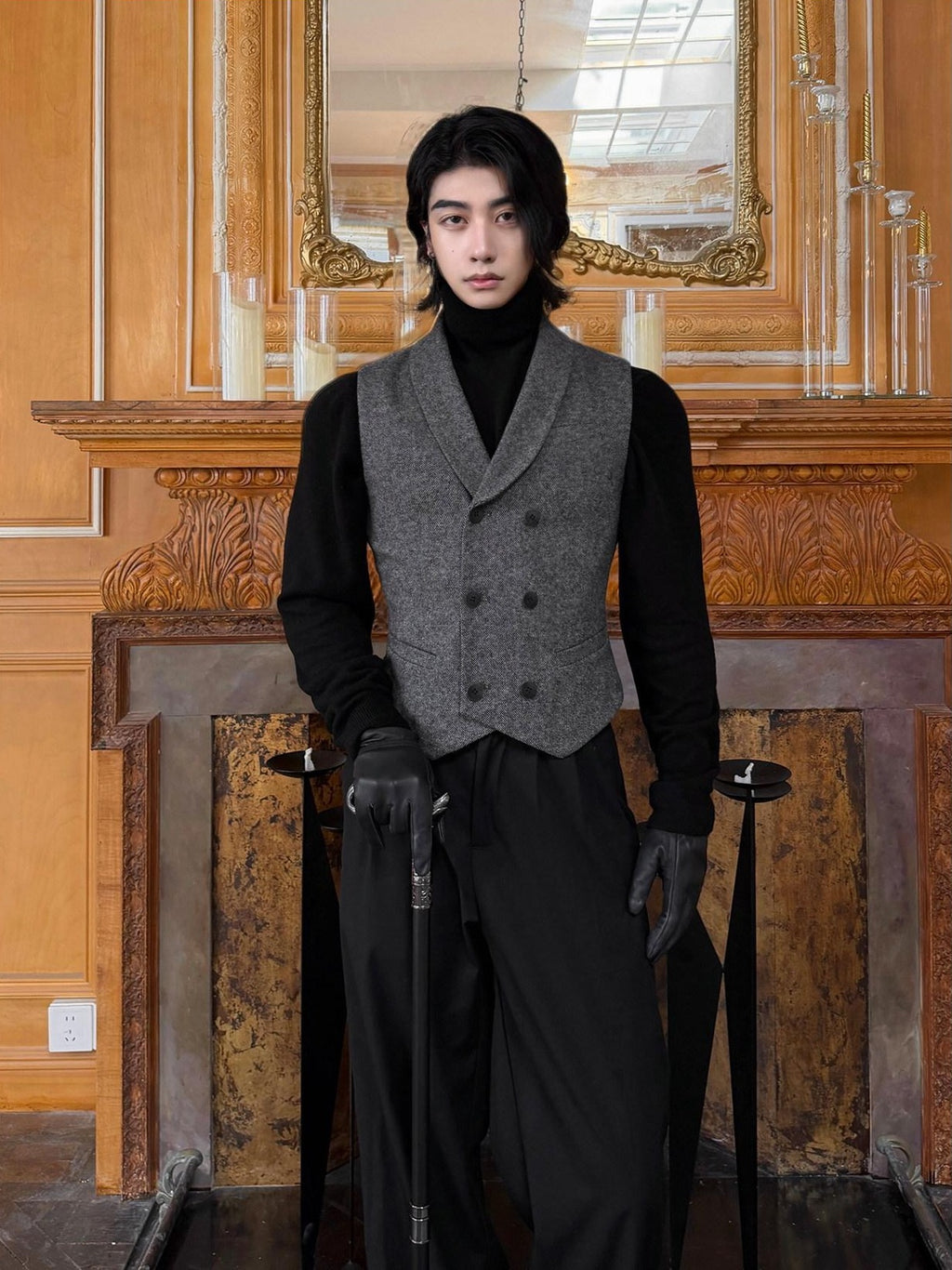 BALITONE Non Iron Wool Blend Slim Button Slanted Hem Youth Dark Gray Tailored Waistcoats