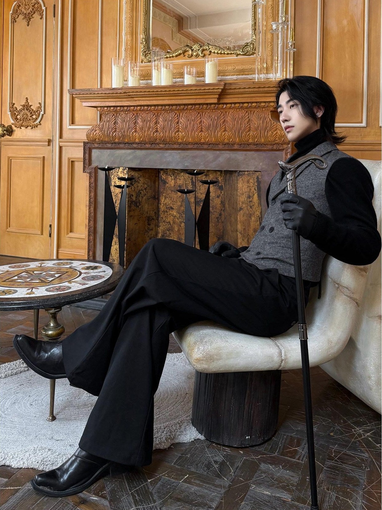 BALITONE Non Iron Wool Blend Slim Button Slanted Hem Youth Dark Gray Tailored Waistcoats