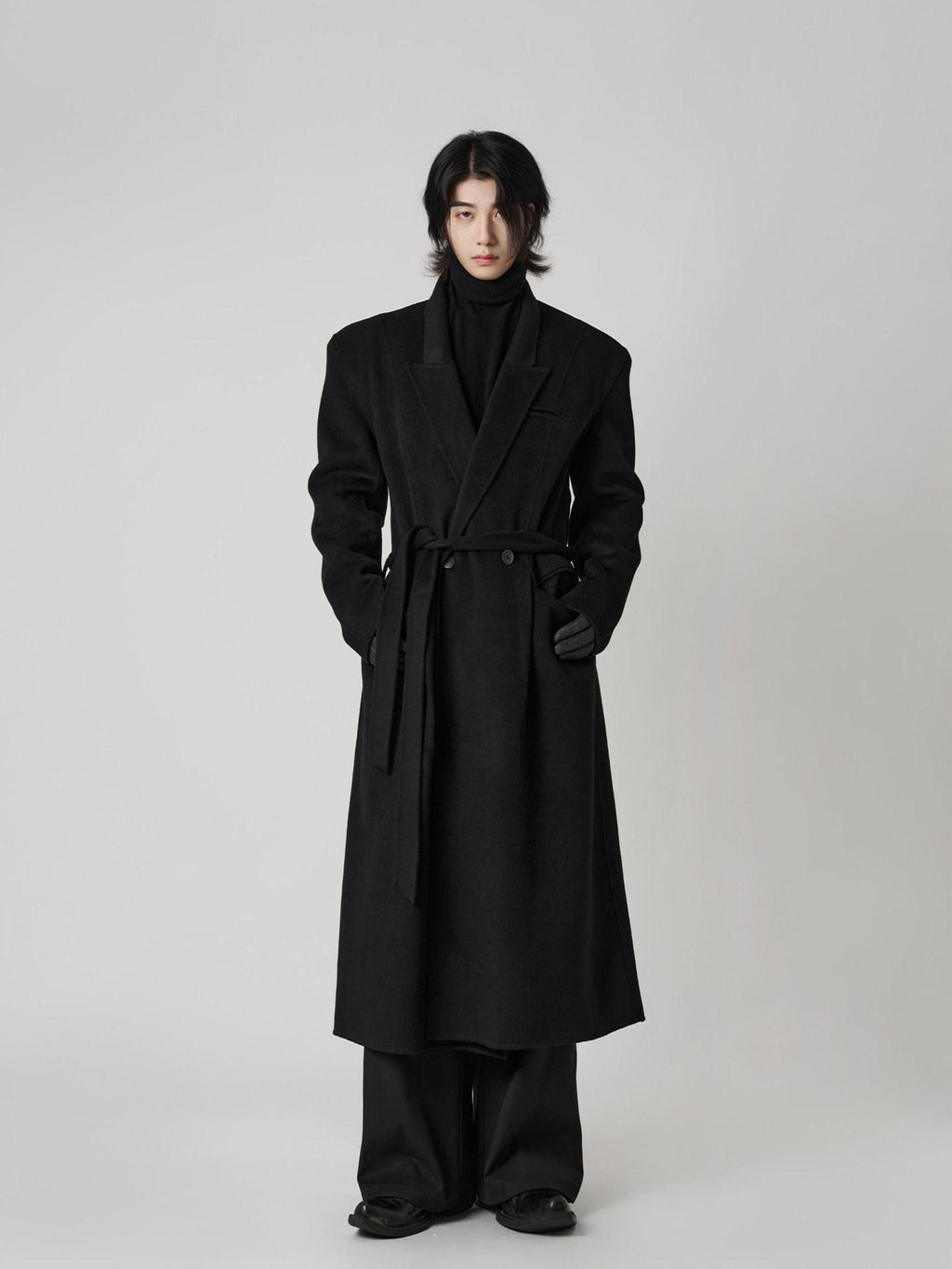 BALITONE Pure Wool Warm Slim Long Notch Collar Kids Black Single Breasted Wool Coats