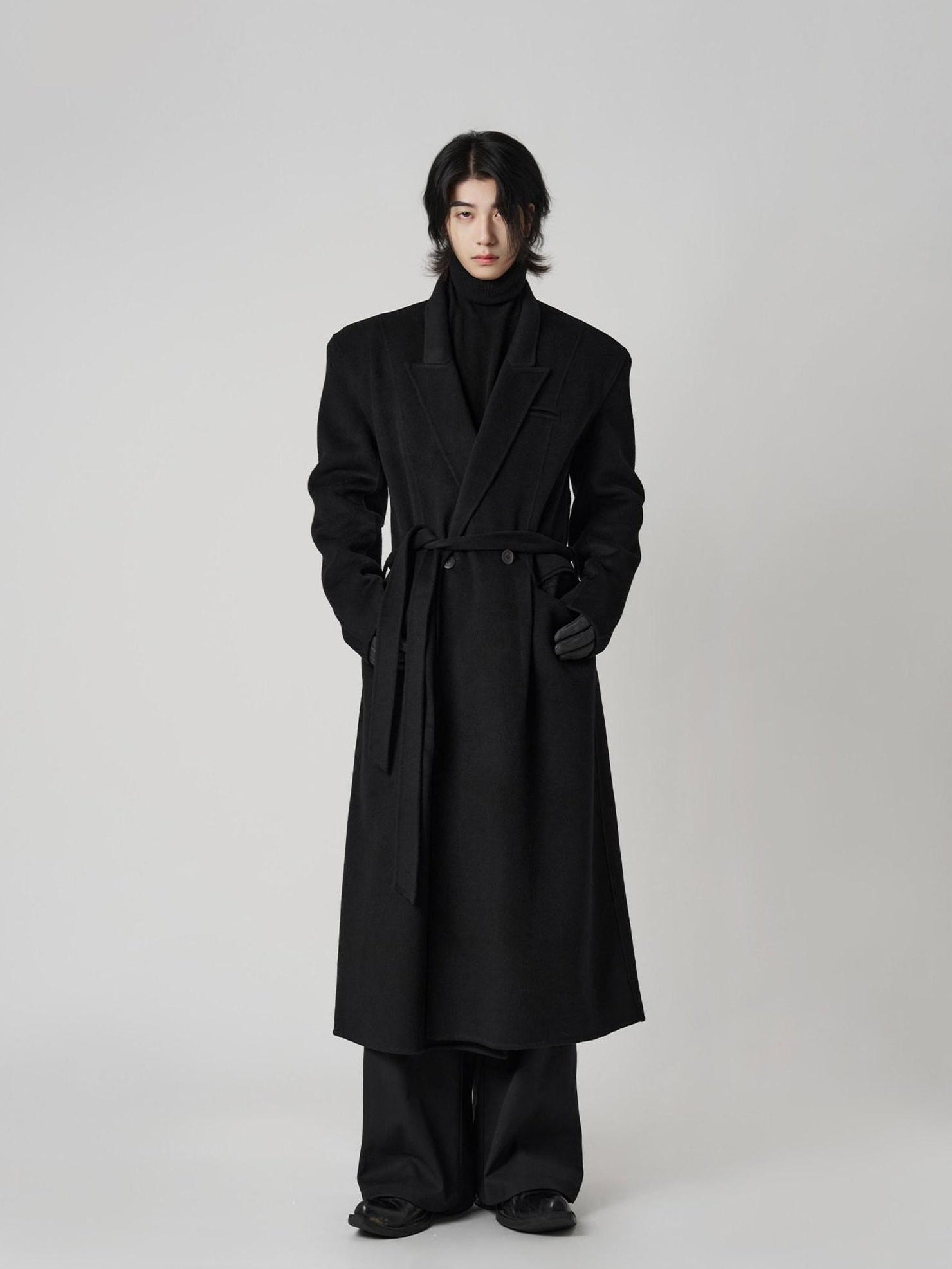 BALITONE Pure Wool Warm Slim Long Notch Collar Kids Black Single Breasted Wool Coats