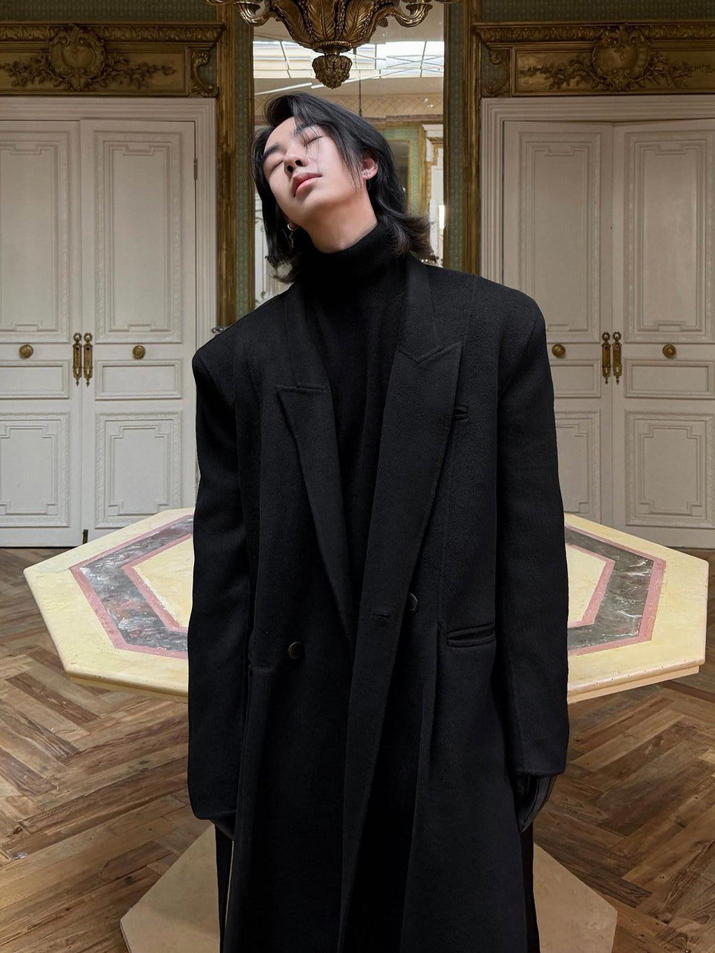 BALITONE Pure Wool Warm Slim Long Notch Collar Kids Black Single Breasted Wool Coats