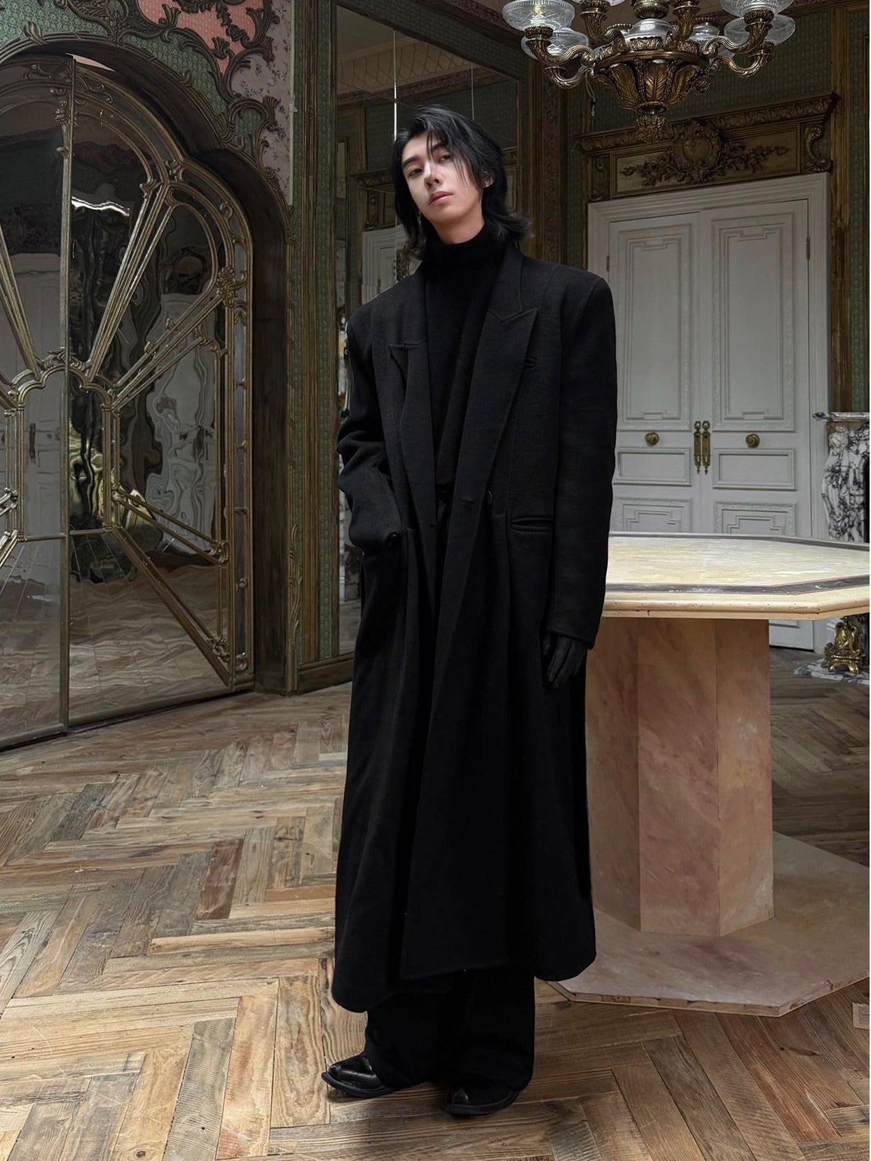 BALITONE Pure Wool Warm Slim Long Notch Collar Kids Black Single Breasted Wool Coats