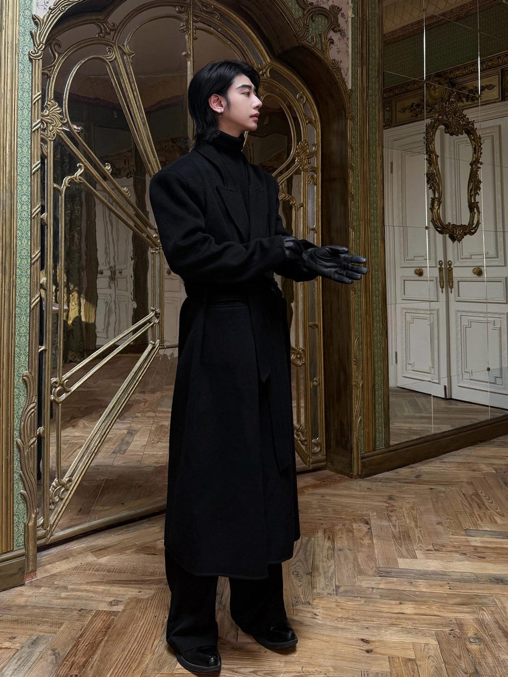 BALITONE Pure Wool Warm Slim Long Notch Collar Kids Black Single Breasted Wool Coats
