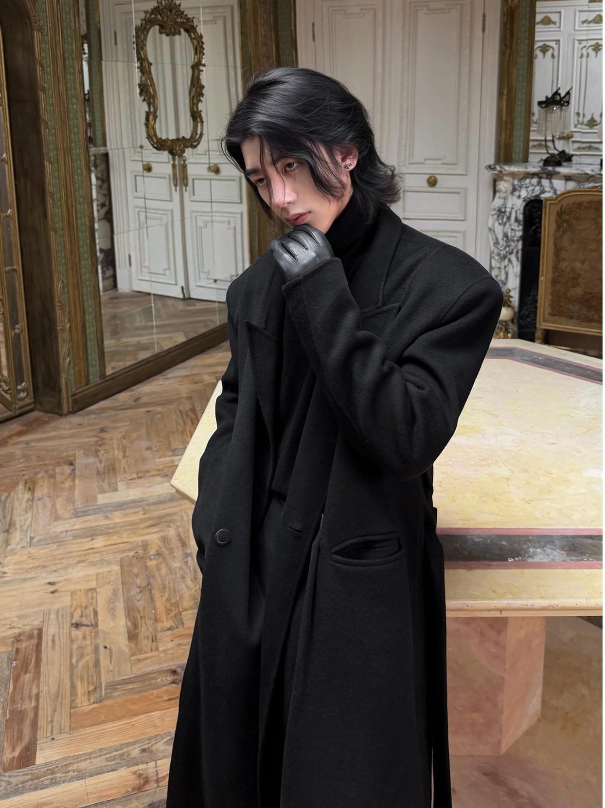 BALITONE Pure Wool Warm Slim Long Notch Collar Kids Black Single Breasted Wool Coats