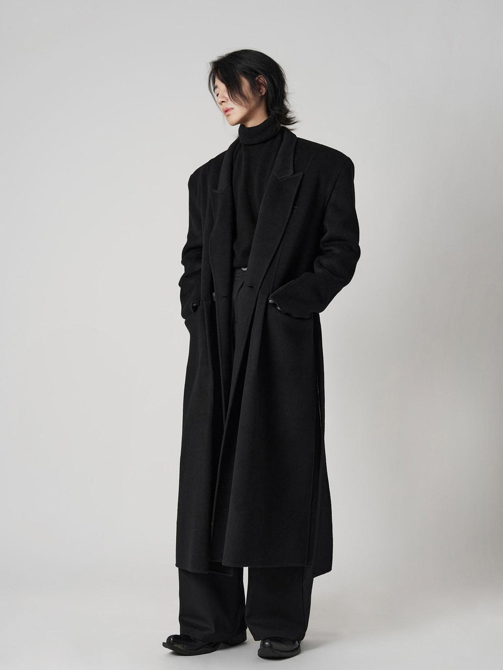 BALITONE Pure Wool Warm Slim Long Notch Collar Kids Black Single Breasted Wool Coats