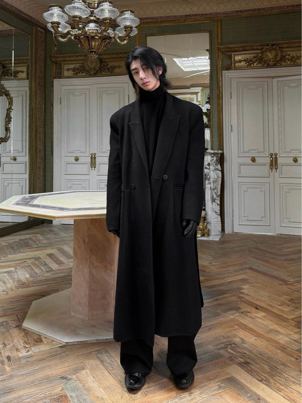 BALITONE Pure Wool Warm Slim Long Notch Collar Kids Black Single Breasted Wool Coats