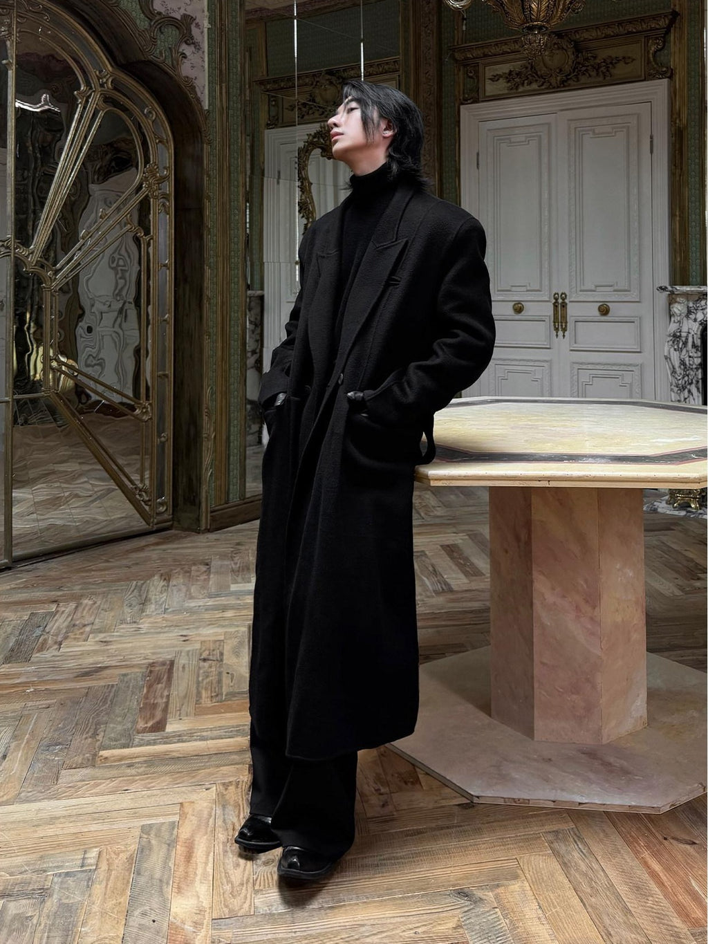 BALITONE Pure Wool Warm Slim Long Notch Collar Kids Black Single Breasted Wool Coats