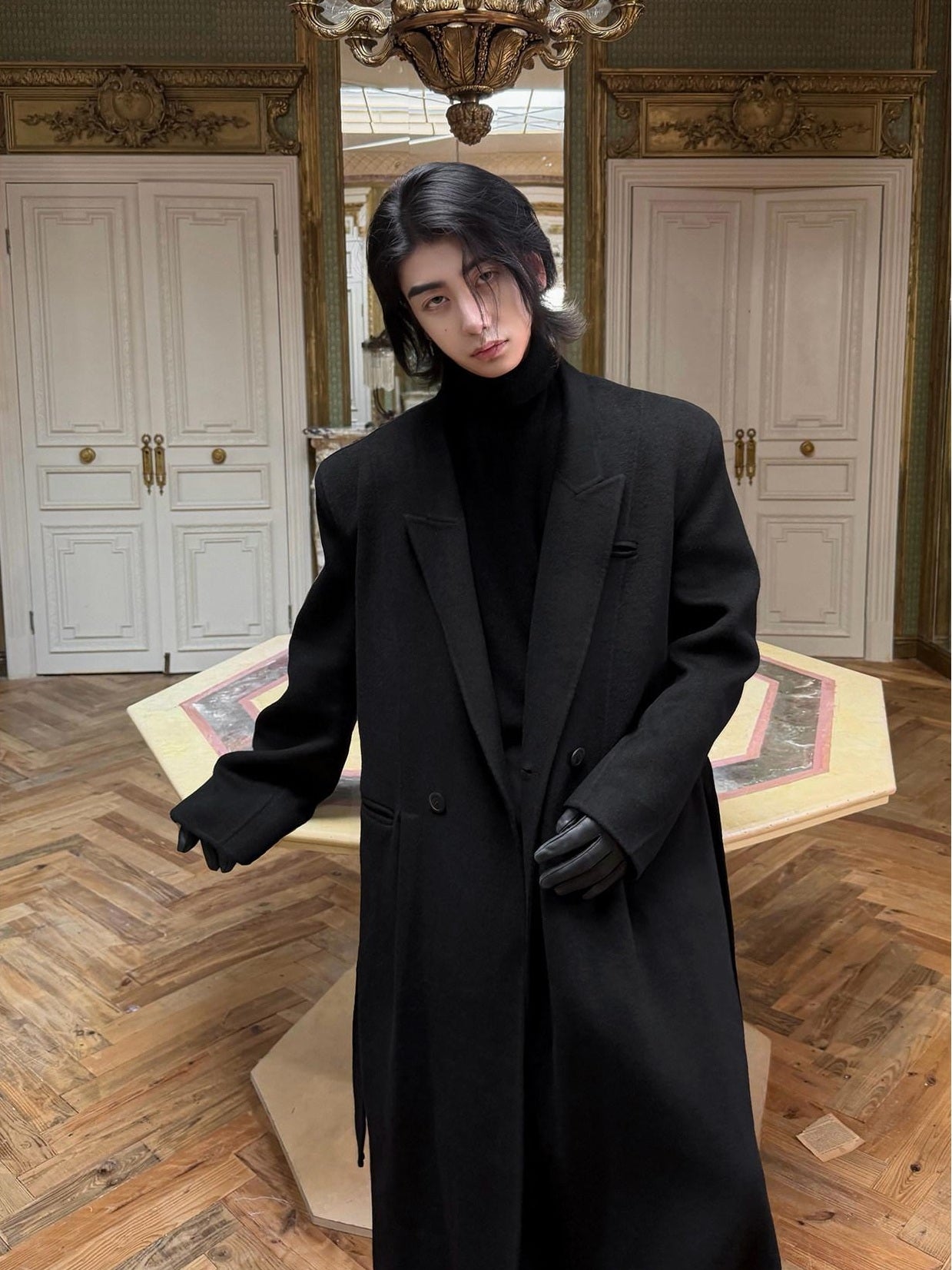 BALITONE Pure Wool Warm Slim Long Notch Collar Kids Black Single Breasted Wool Coats