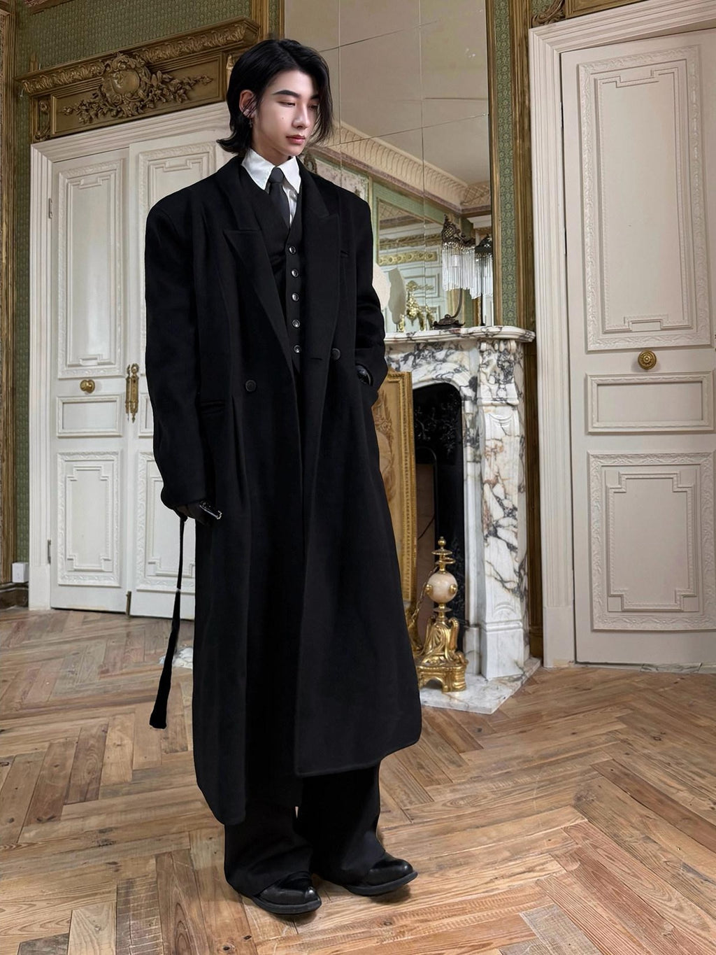 BALITONE Pure Wool Warm Slim Long Notch Collar Kids Black Single Breasted Wool Coats