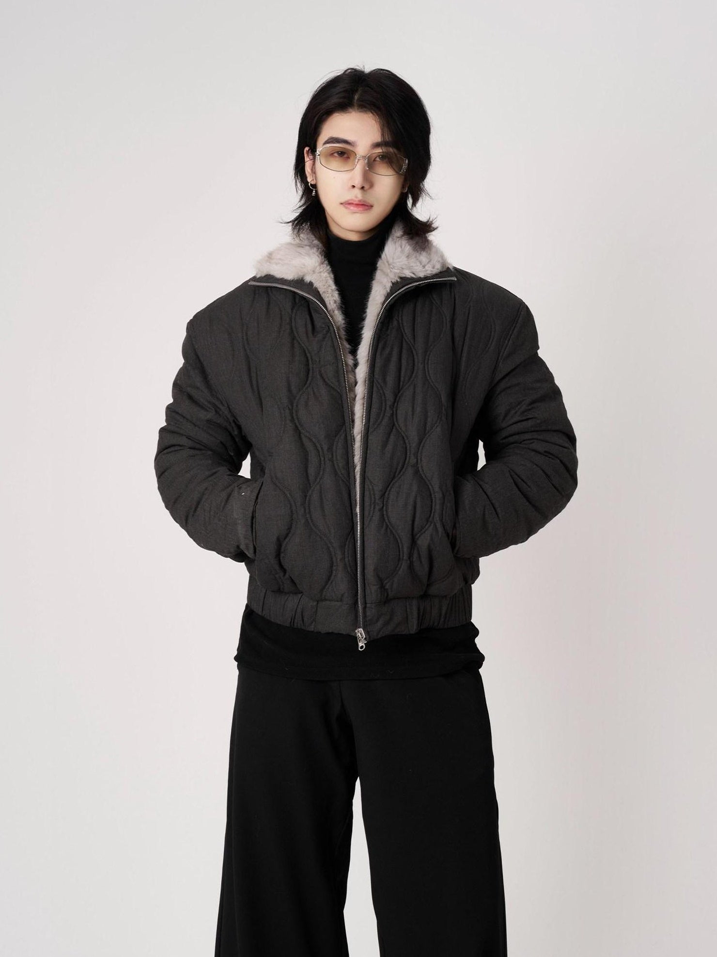 BALITONE Reversible Loose Cropped Cleanfit Zip Youth Everyday Ink Blue Puffer Jackets
