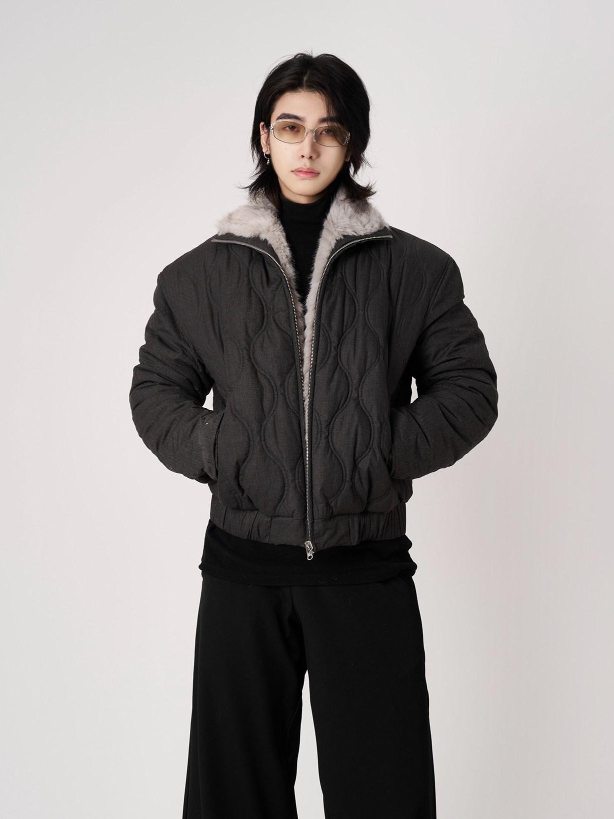 BALITONE Reversible Loose Cropped Cleanfit Zip Youth Everyday Ink Blue Puffer Jackets